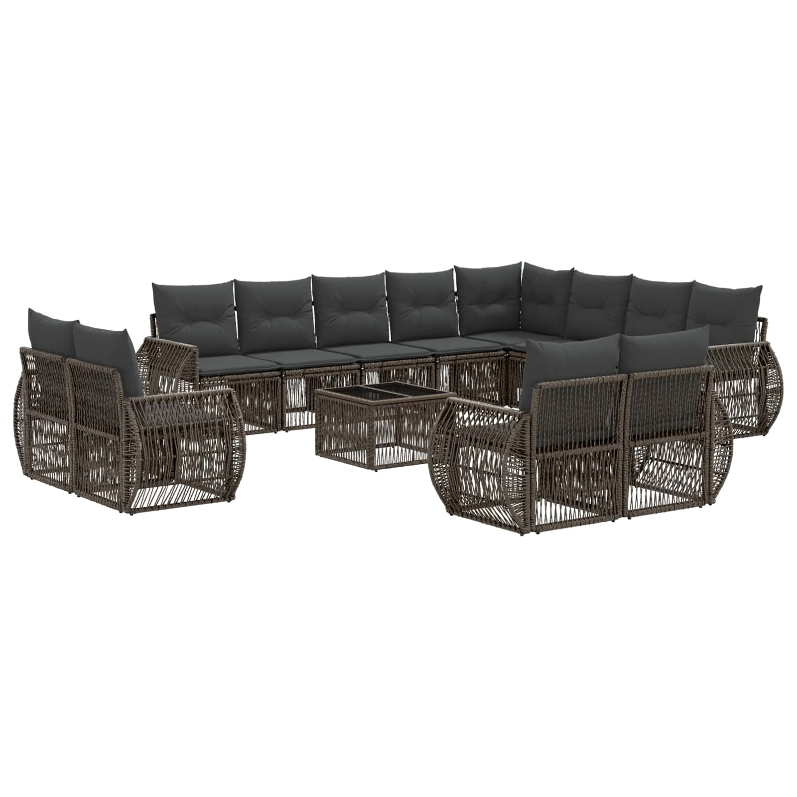 Tuinbankenset 13 pcs Grijs en Donkergrijs poly rattan – afbeelding 2