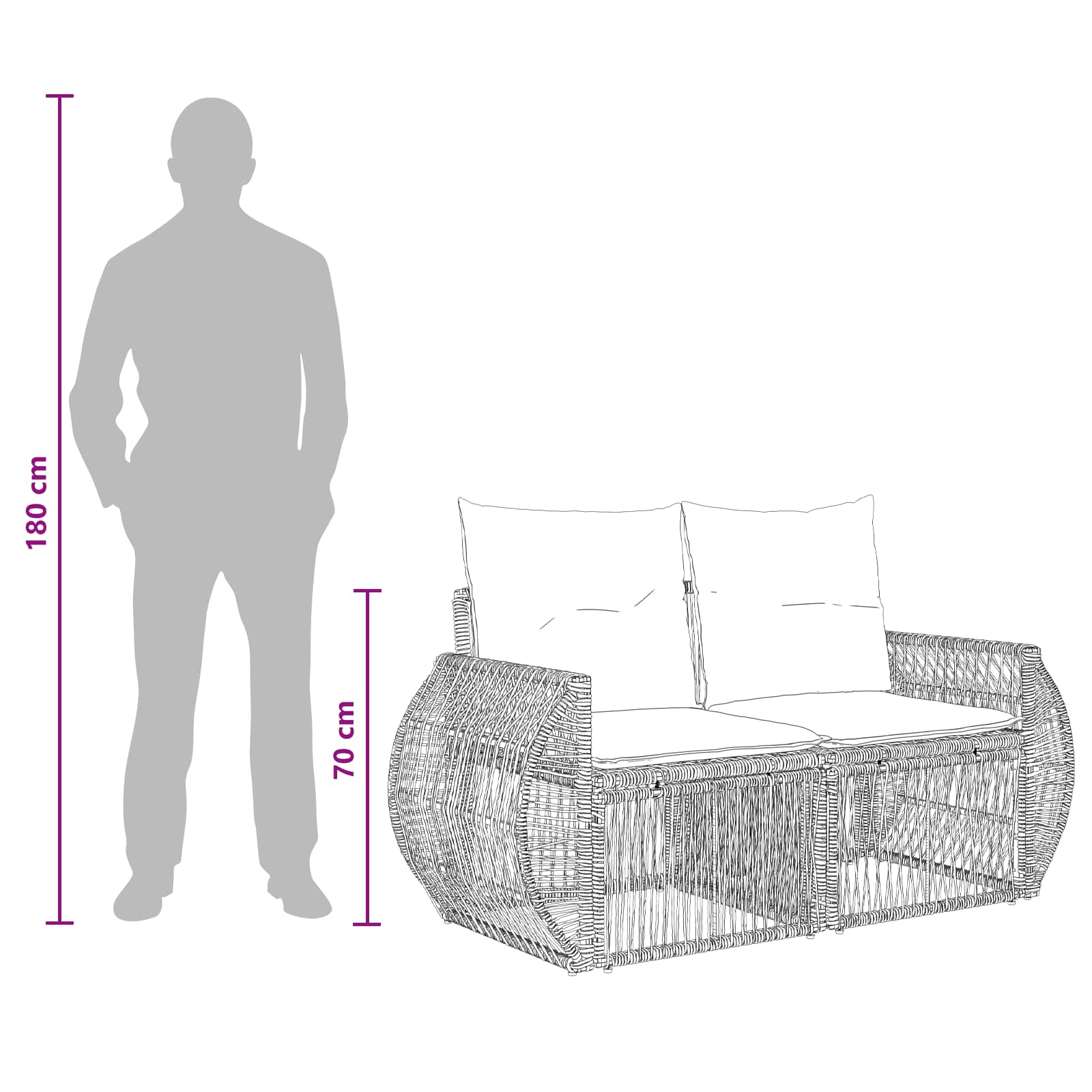 Tuinbankenset 14 pcs Zwart en Cream Wit poly rattan – afbeelding 12