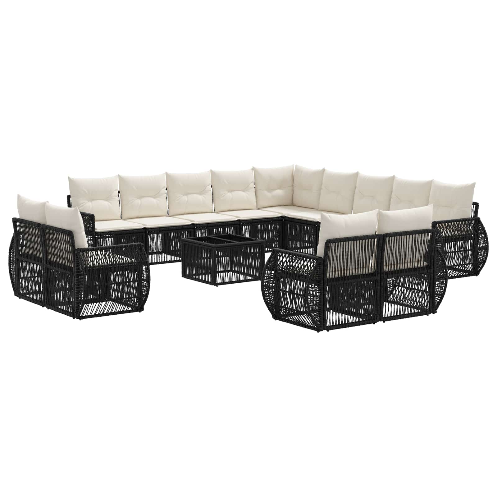 Tuinbankenset 14 pcs Zwart en Cream Wit poly rattan – afbeelding 2