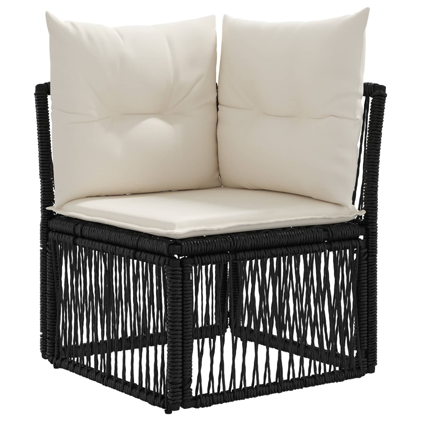 Tuinbankenset 14 pcs Zwart en Cream Wit poly rattan – afbeelding 4
