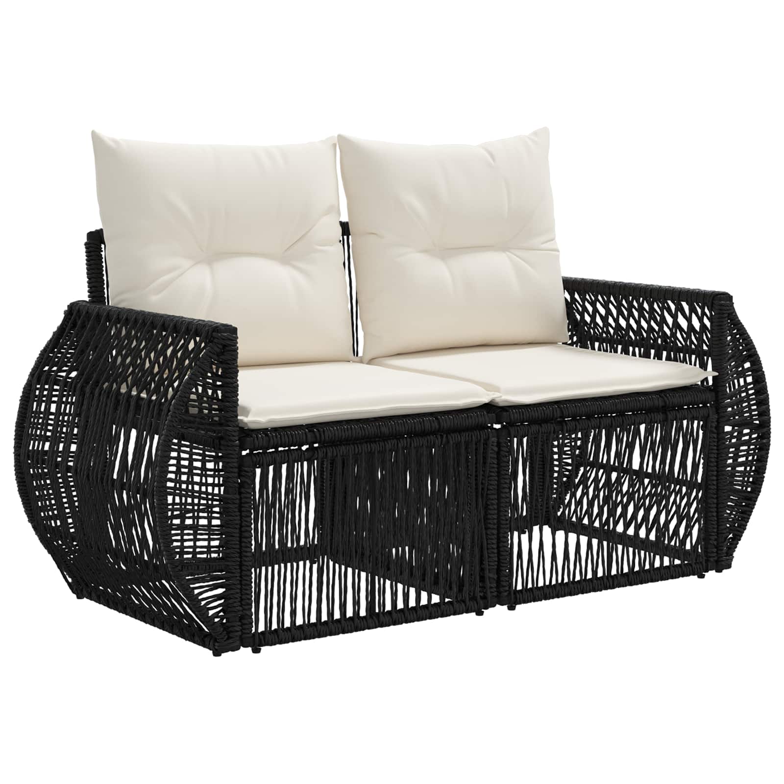 Tuinbankenset 14 pcs Zwart en Cream Wit poly rattan – afbeelding 5