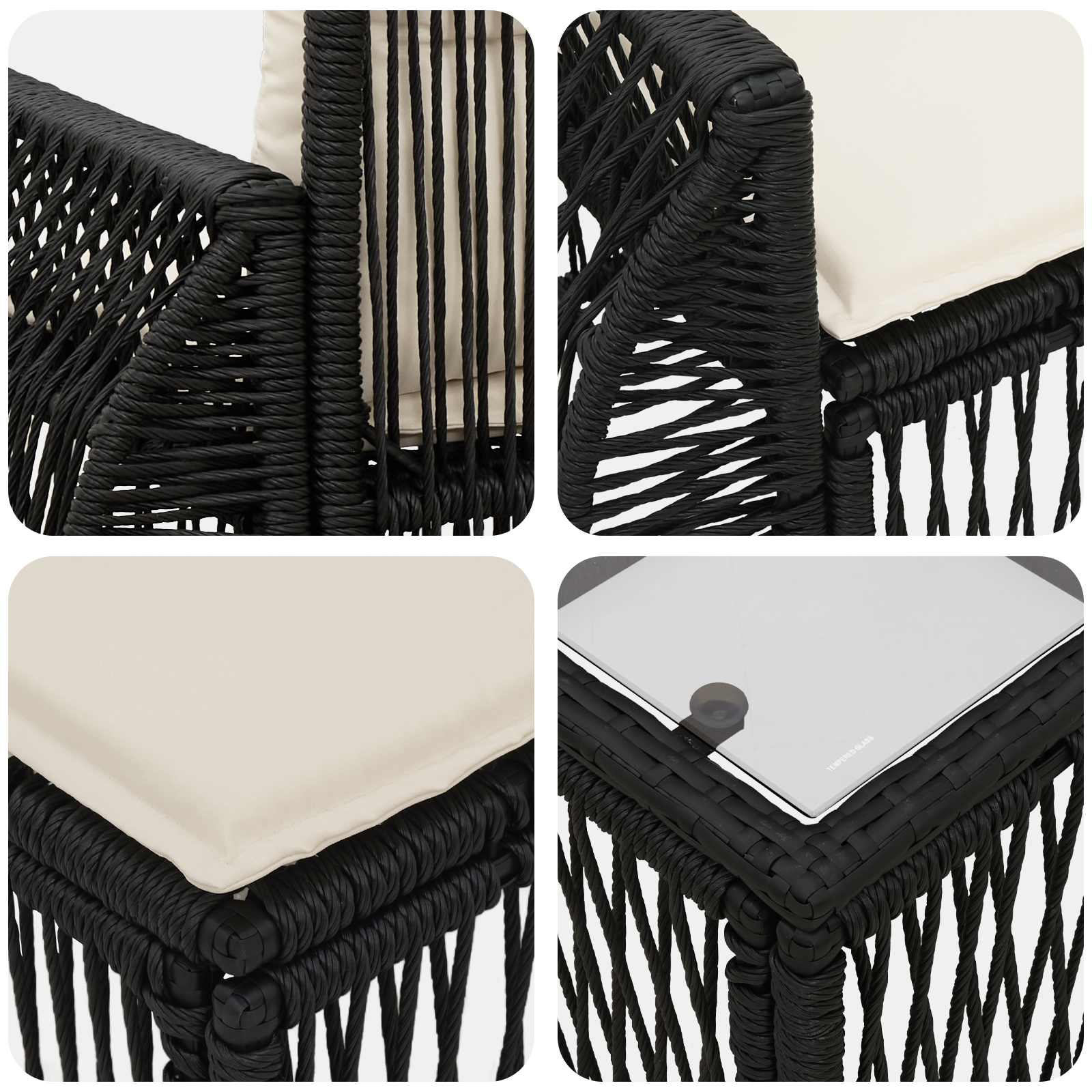 Tuinbankenset 14 pcs Zwart en Cream Wit poly rattan – afbeelding 9