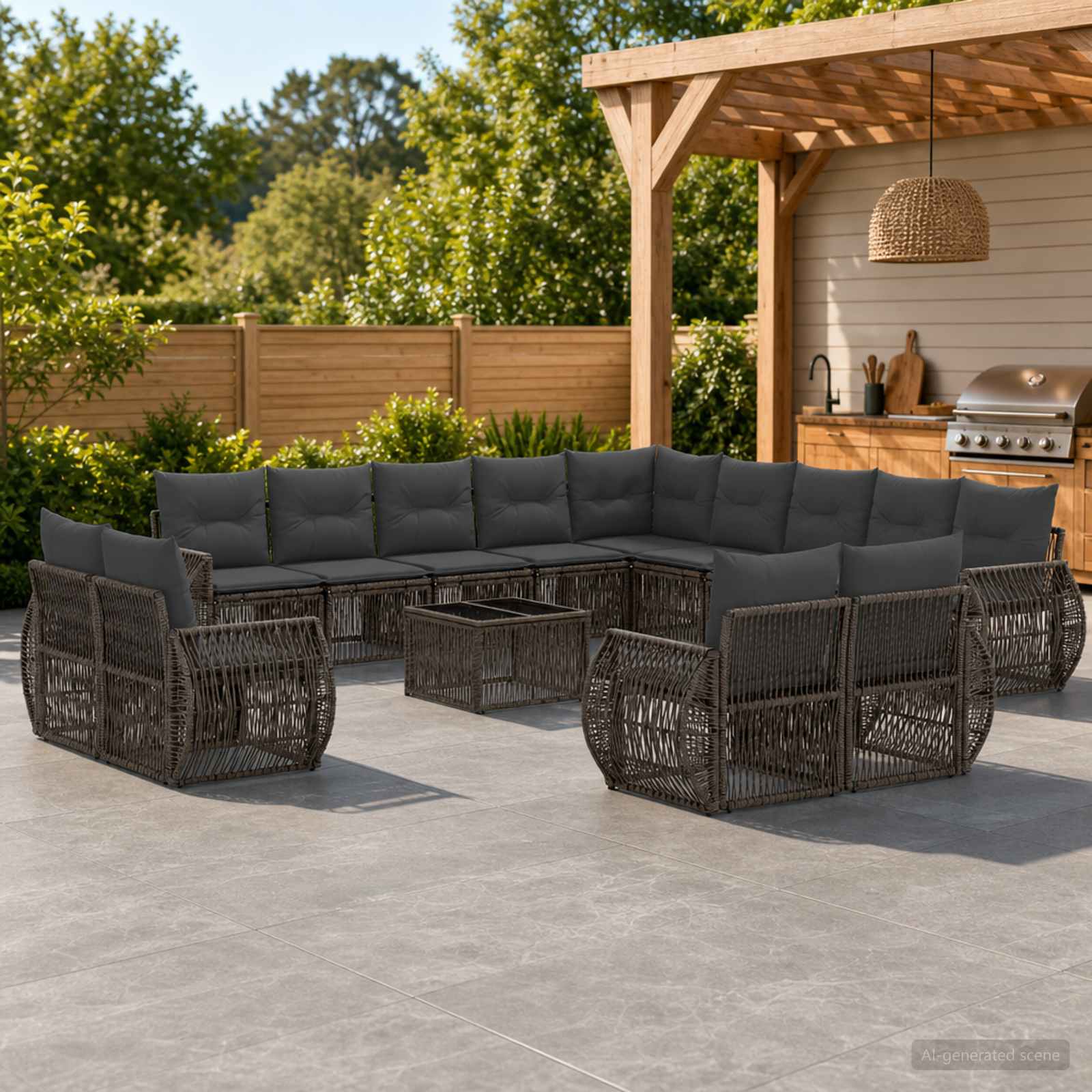 Tuinbankenset 14 pcs Grijs en Donkergrijs poly rattan – afbeelding 1