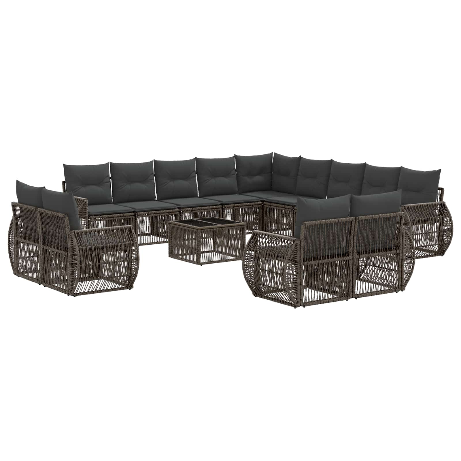 Tuinbankenset 14 pcs Grijs en Donkergrijs poly rattan – afbeelding 2