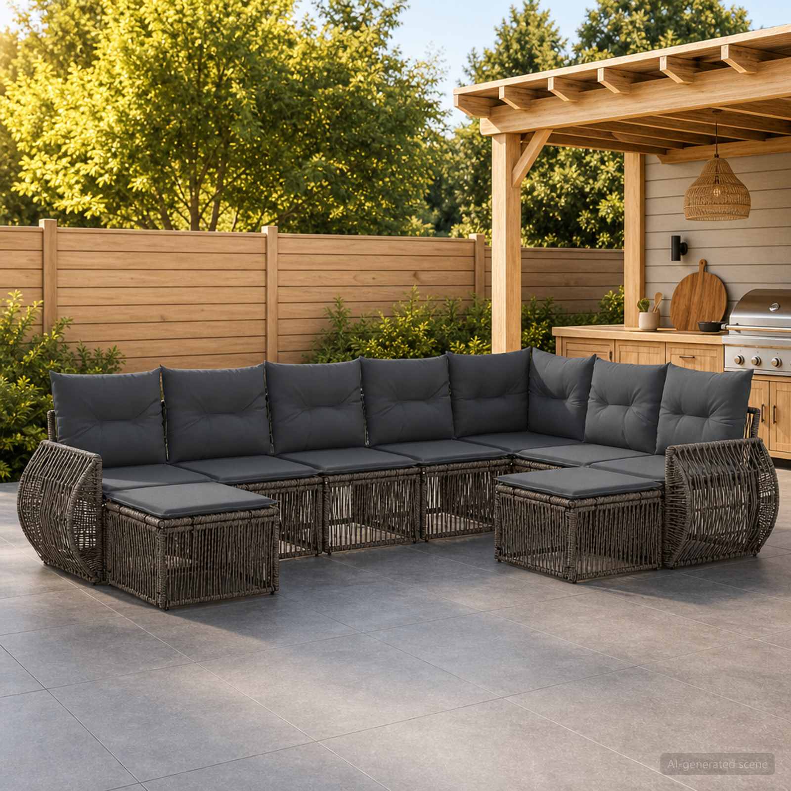 Tuinbankenset 9 pcs Grijs poly rattan – afbeelding 1