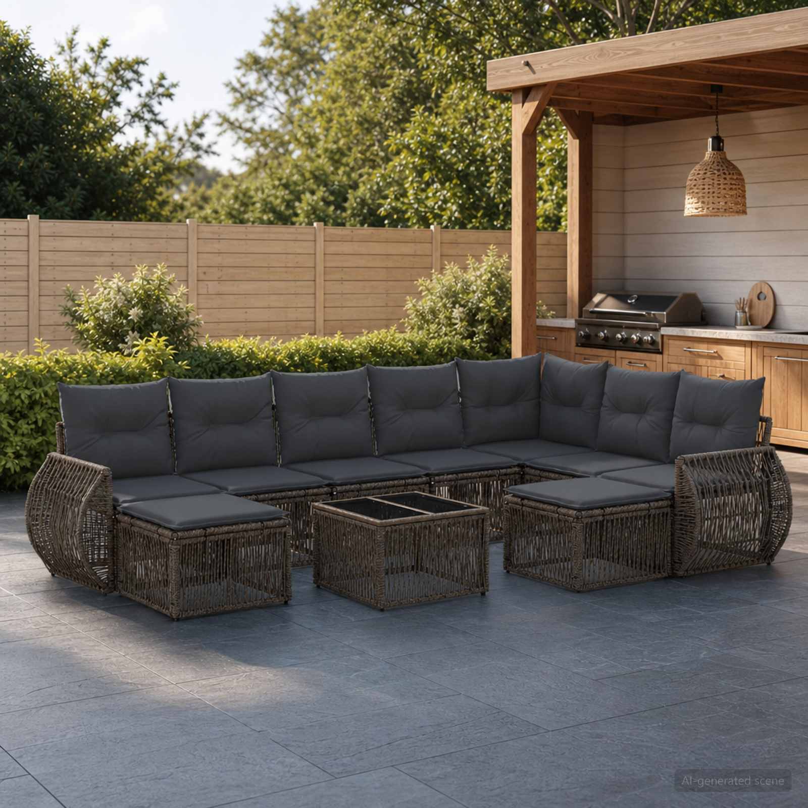 Tuinbankenset 10 pcs Grijs poly rattan – afbeelding 3