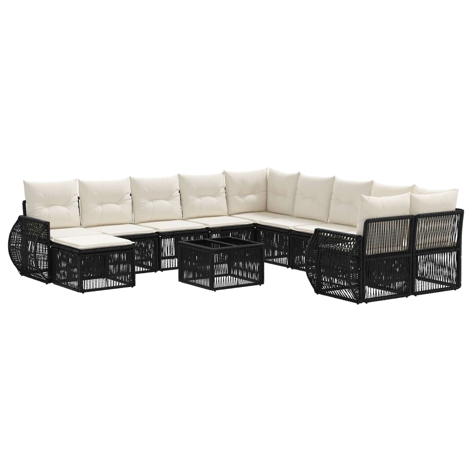 Tuinbankenset 12 pcs Zwart poly rattan – afbeelding 2