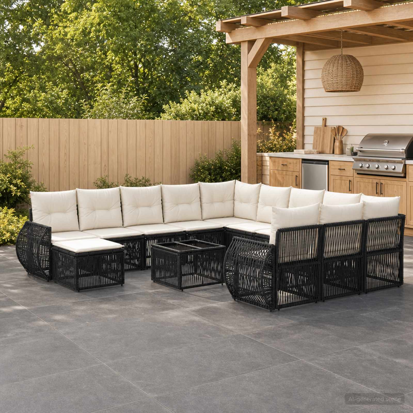 Tuinbankenset 13 pcs Zwart poly rattan – afbeelding 1