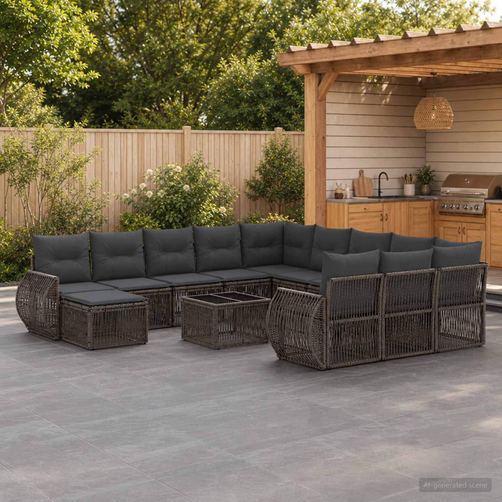 Tuinbankenset 13 pcs Grijs poly rattan – afbeelding 1