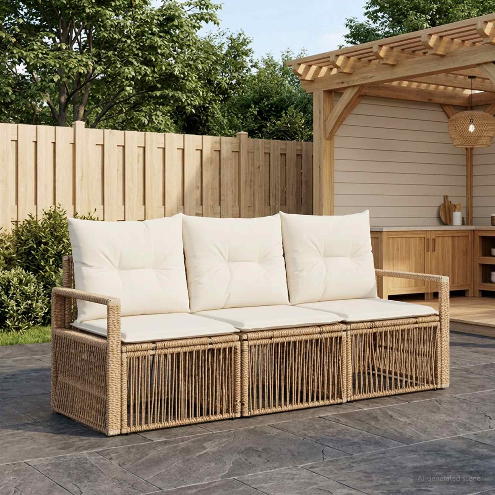 Tuinbankenset 3 pcs Beige poly rattan – afbeelding 1