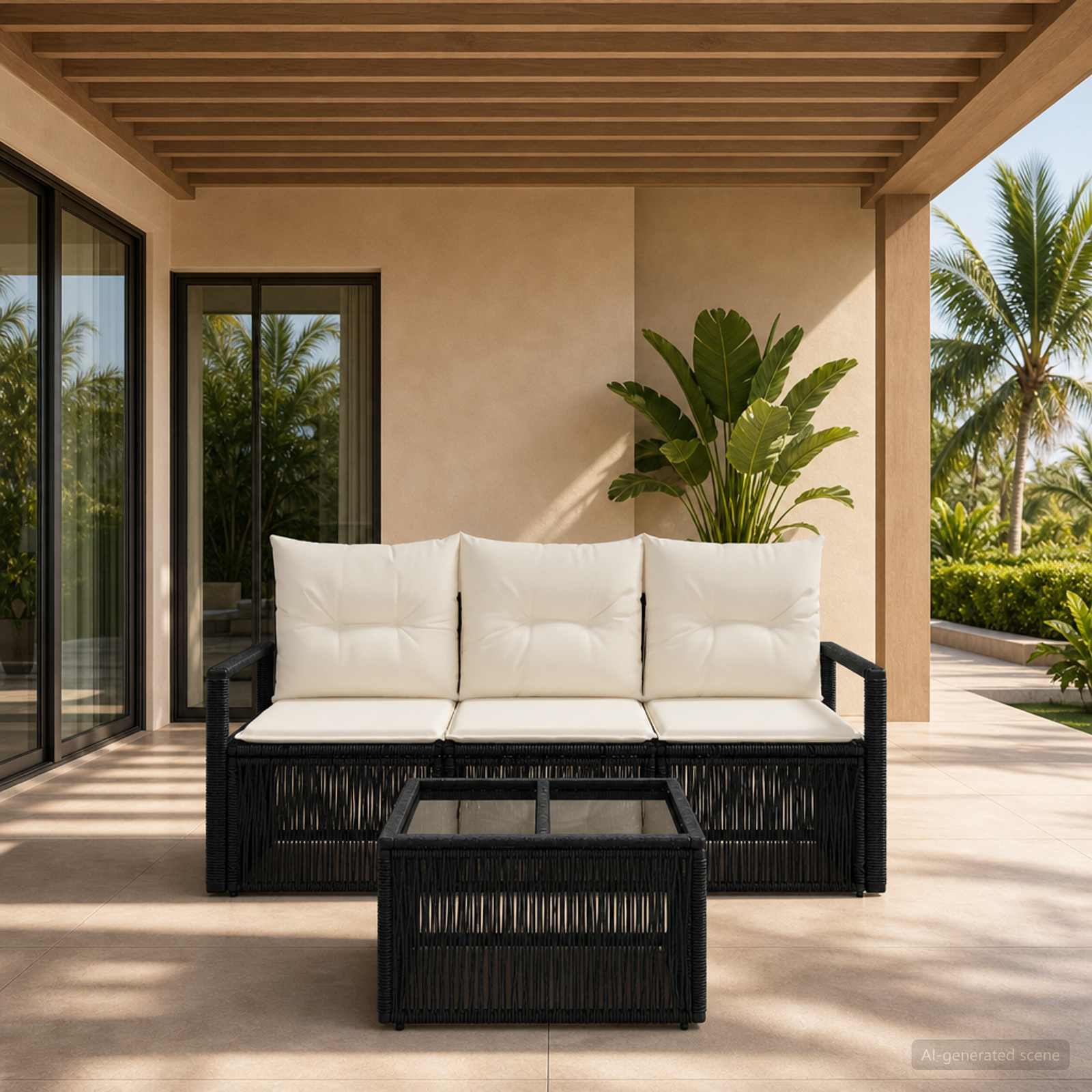 Tuinbankenset 4 pcs Zwart poly rattan – afbeelding 1