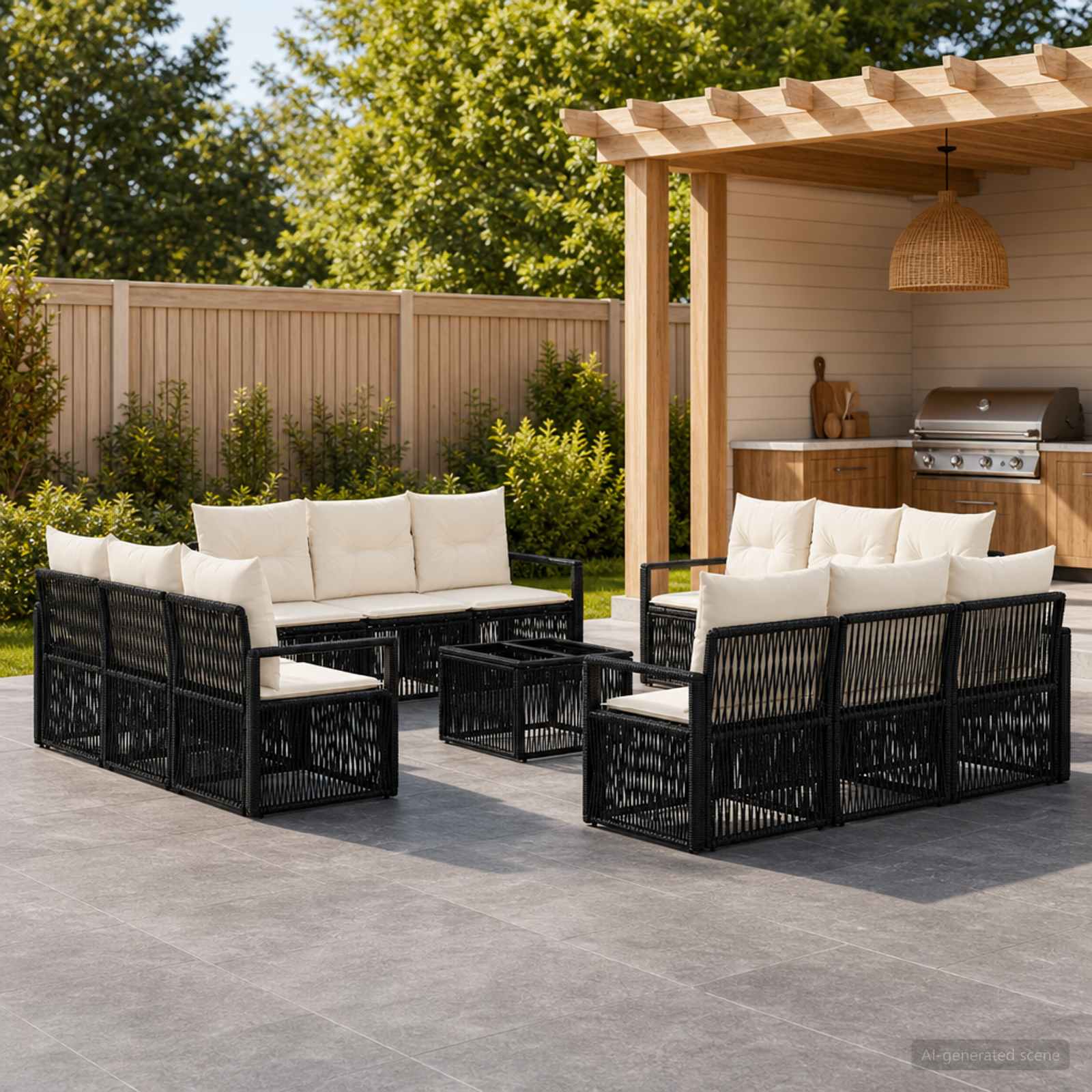 Tuinbankenset 13 pcs Zwart poly rattan – afbeelding 1