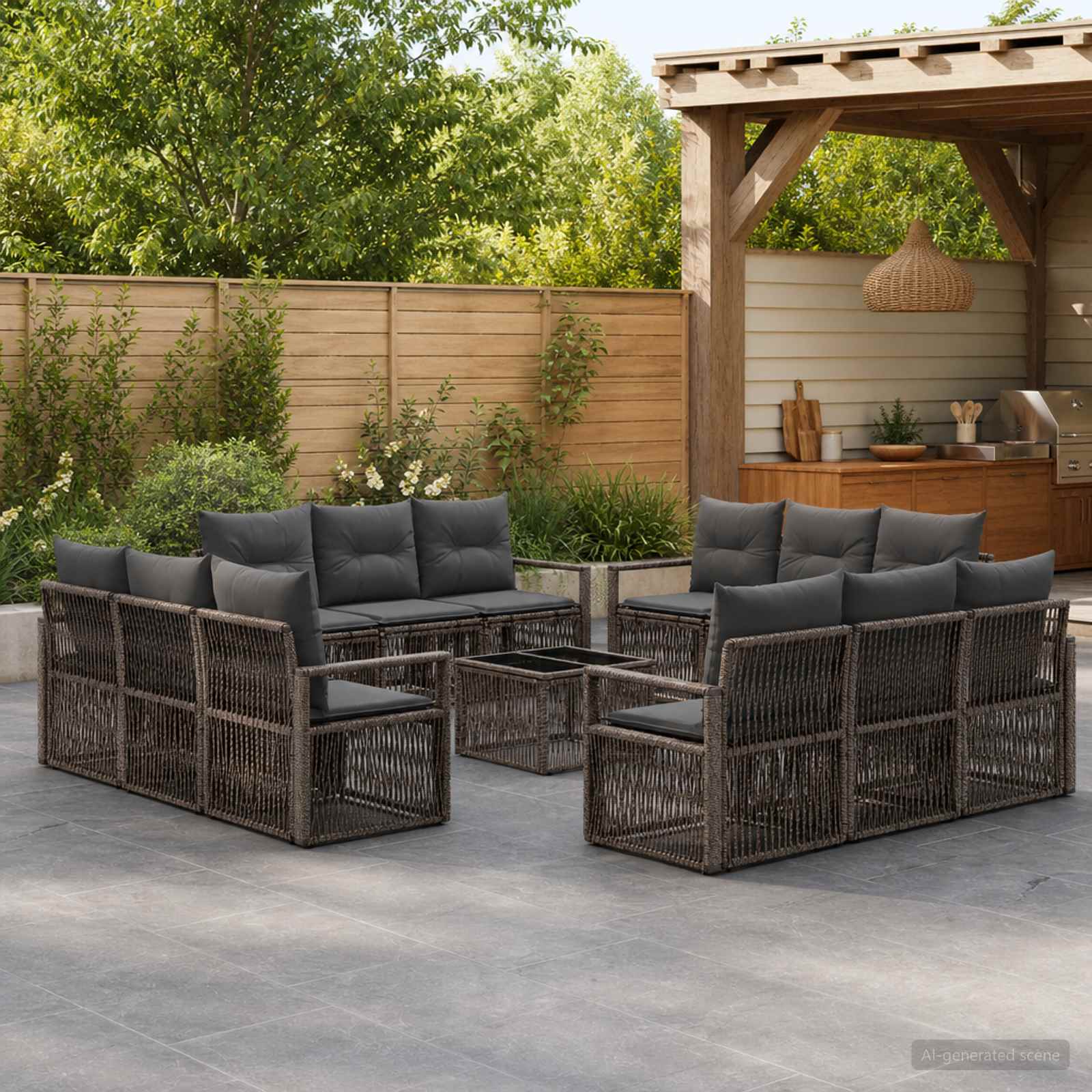 Tuinbankenset 13 pcs Grijs poly rattan – afbeelding 1