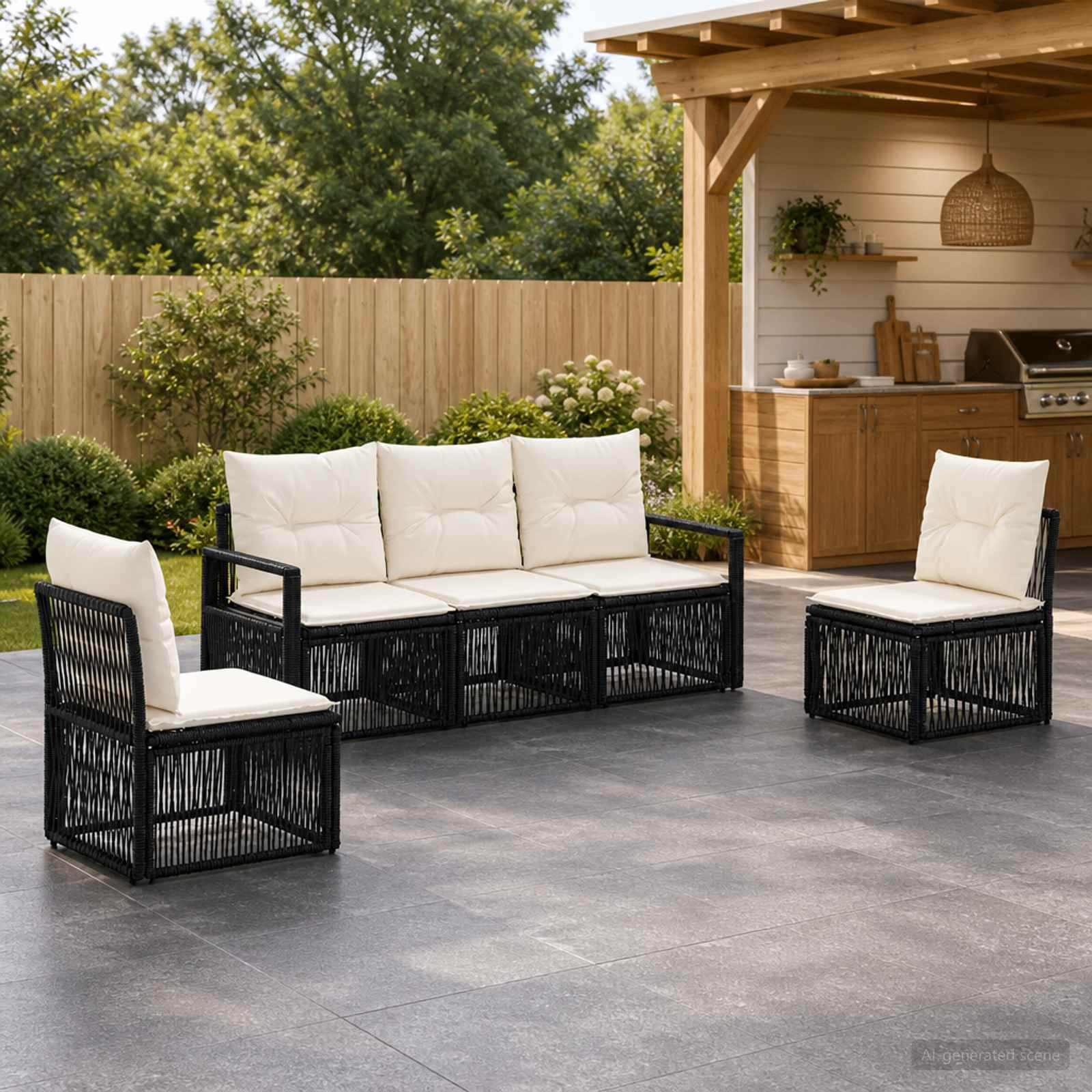 Tuinbankenset 5 pcs Zwart poly rattan – afbeelding 1