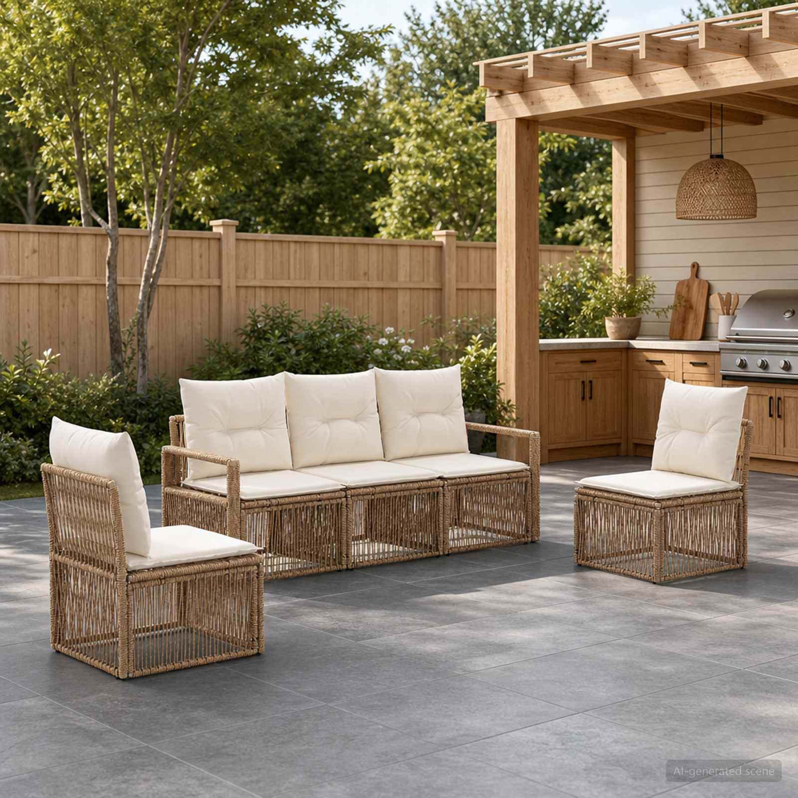 Tuinbankenset 5 pcs Beige poly rattan – afbeelding 1