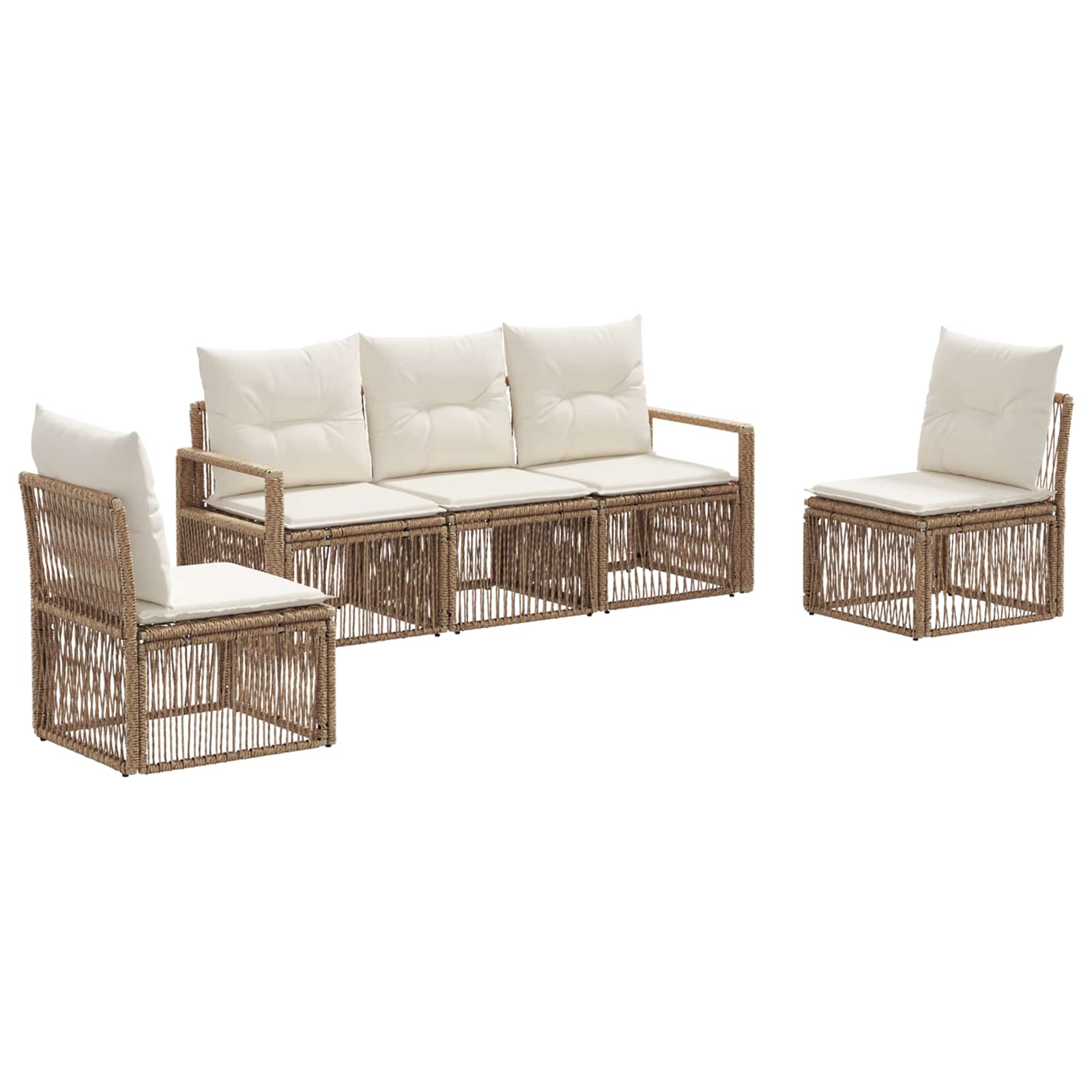 Tuinbankenset 5 pcs Beige poly rattan – afbeelding 2