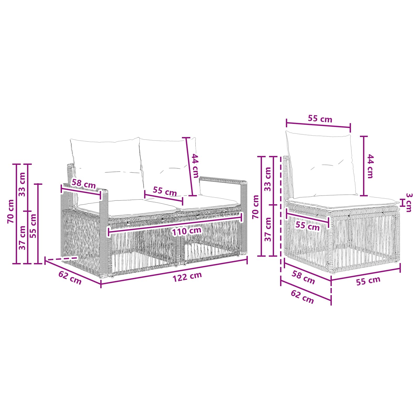 Tuinbankenset 5 pcs Beige poly rattan – afbeelding 7