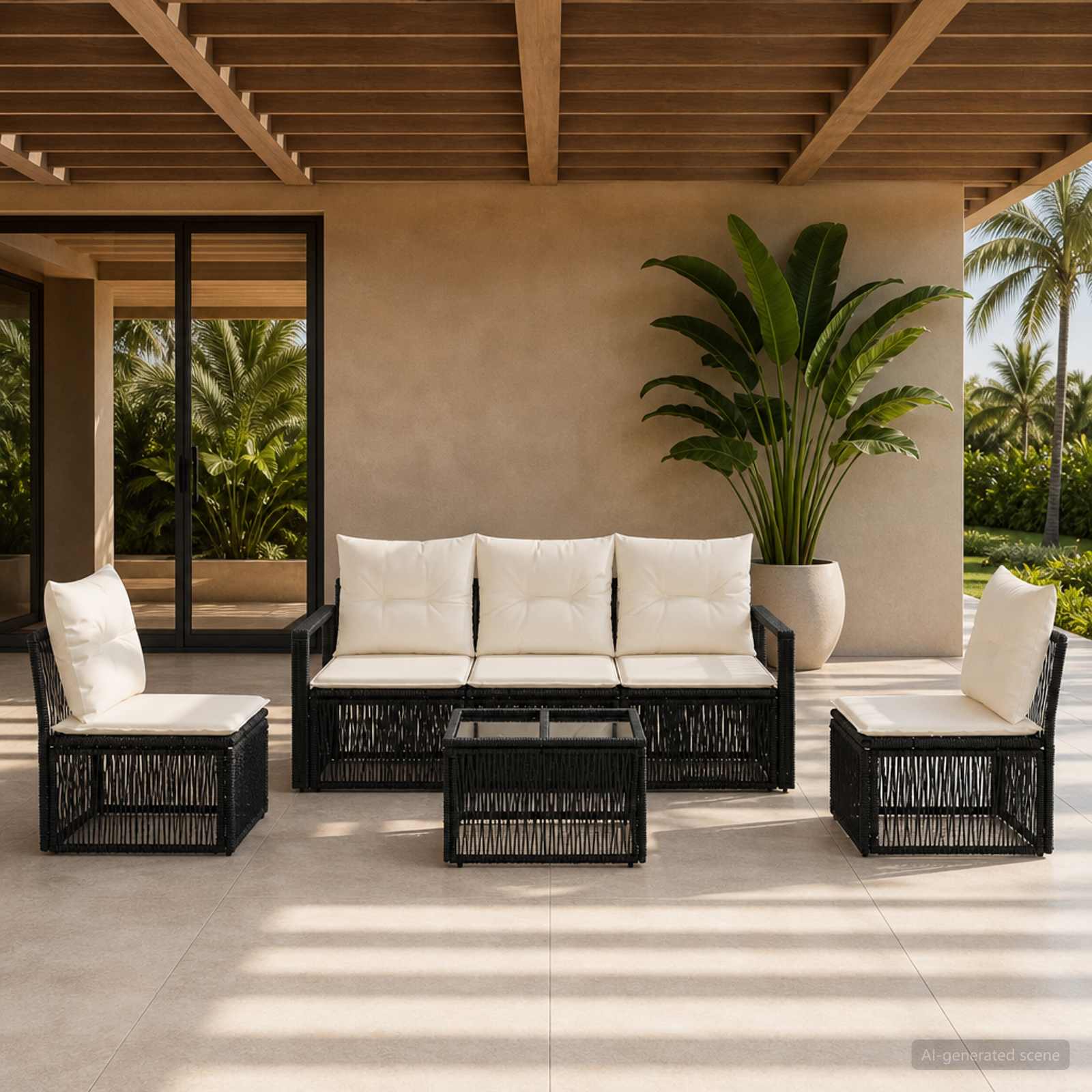 Tuinbankenset 6 pcs Zwart poly rattan – afbeelding 1