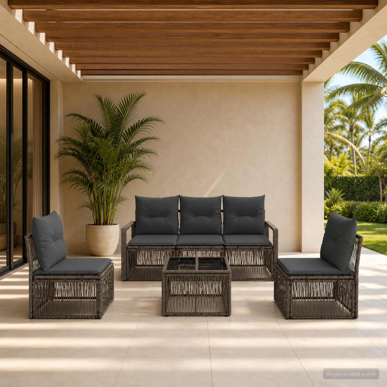 Tuinbankenset 6 pcs Grijs poly rattan – afbeelding 1