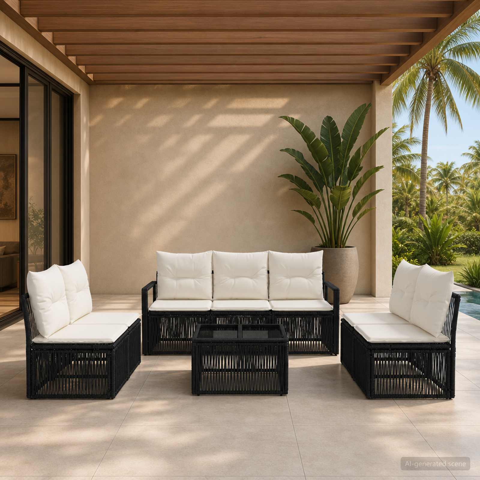 Tuinbankenset 8 pcs Zwart poly rattan – afbeelding 1