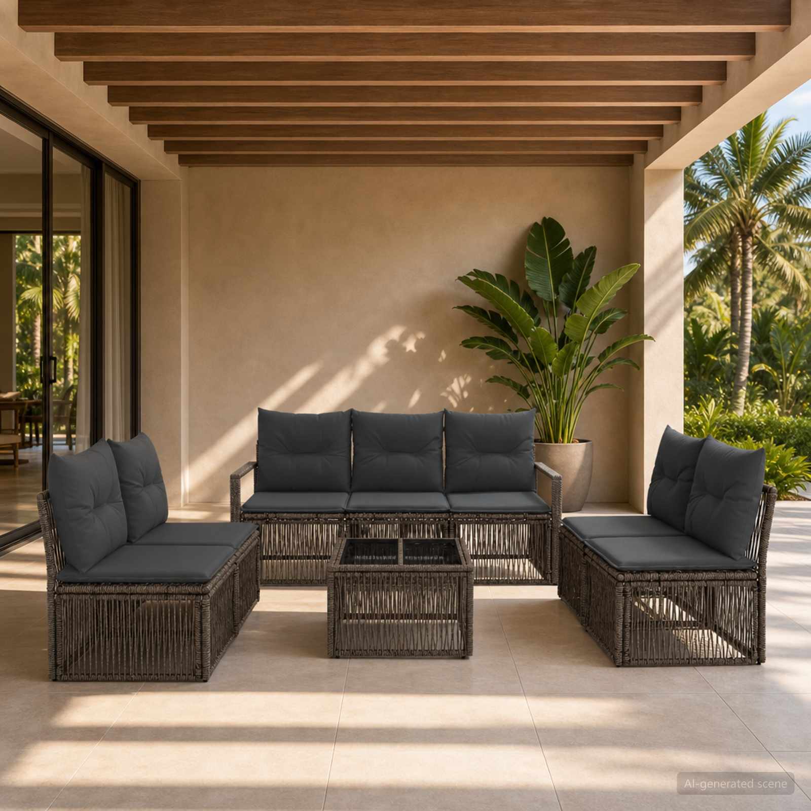 Tuinbankenset 8 pcs Grijs poly rattan – afbeelding 1