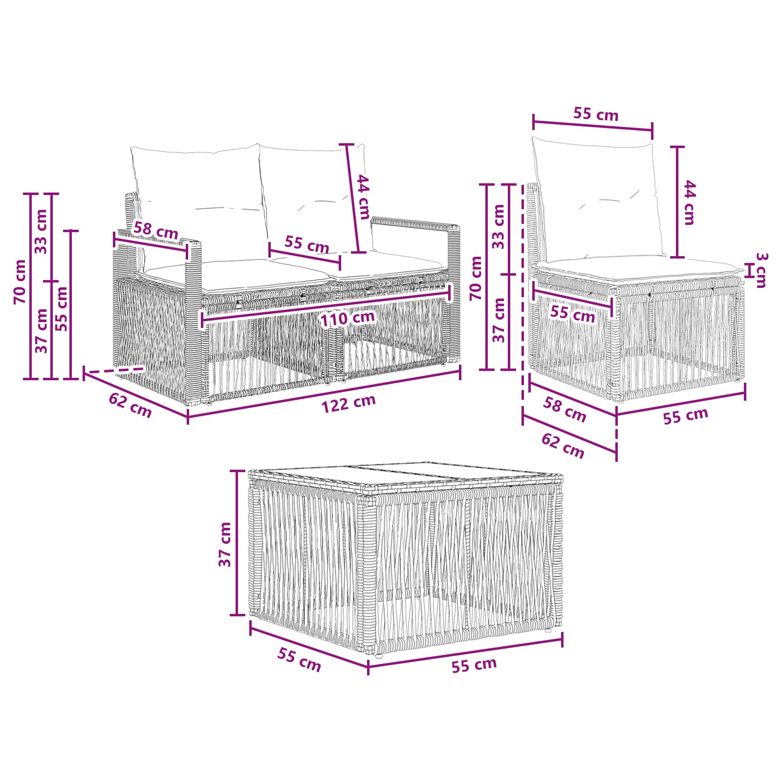 Tuinbankenset 8 pcs Grijs poly rattan – afbeelding 10