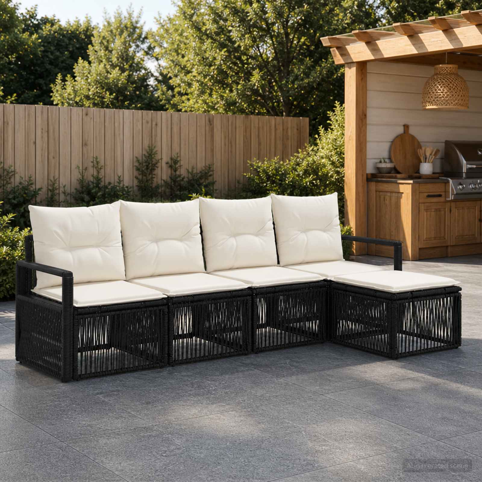 Tuinbankenset 4 pcs Zwart poly rattan – afbeelding 1