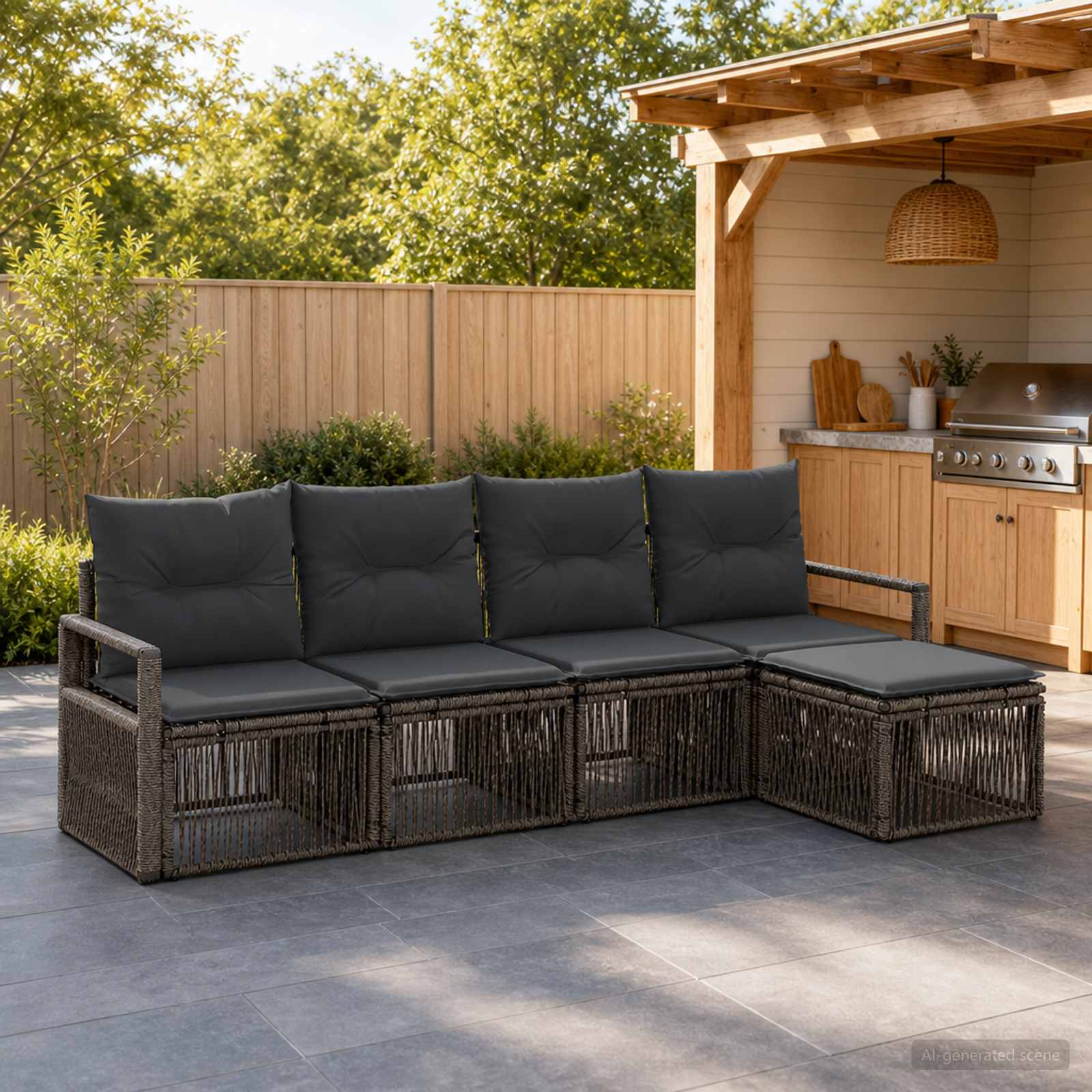 Tuinbankenset 4 pcs Grijs poly rattan – afbeelding 1