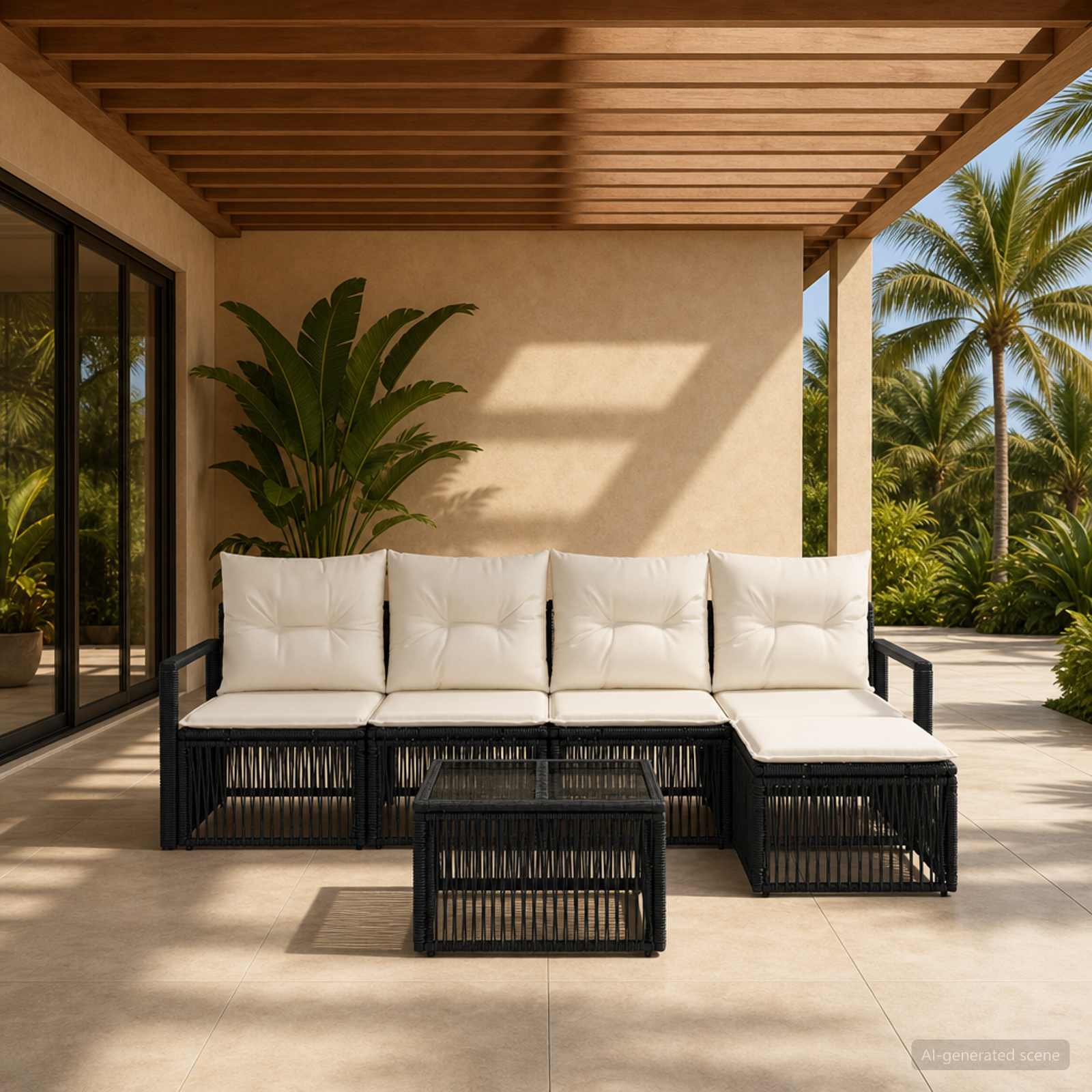 Tuinbankenset 6 pcs Zwart poly rattan – afbeelding 1