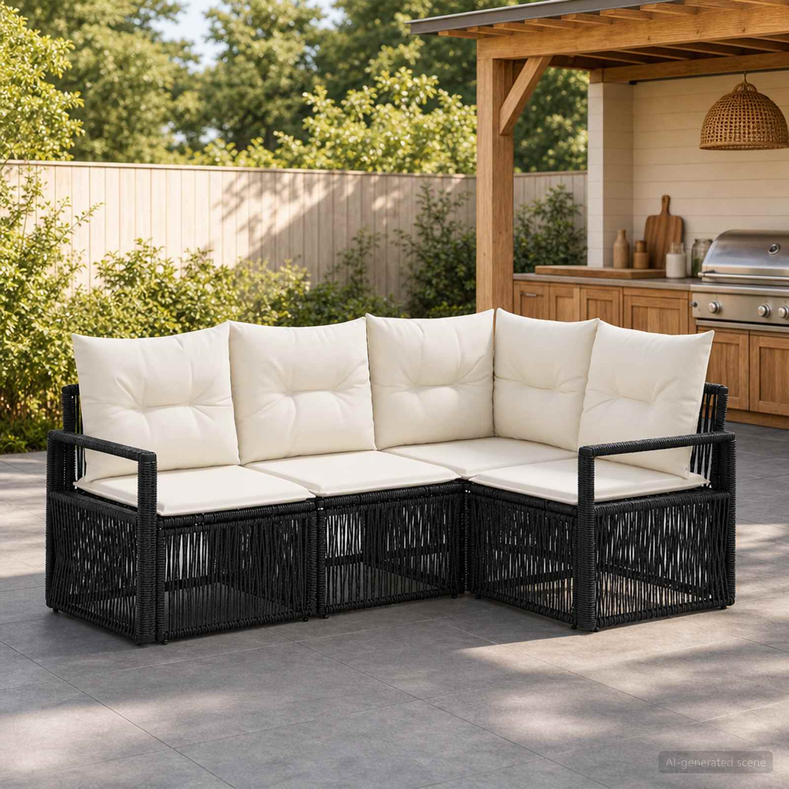 Tuinbankenset 4 pcs Zwart poly rattan