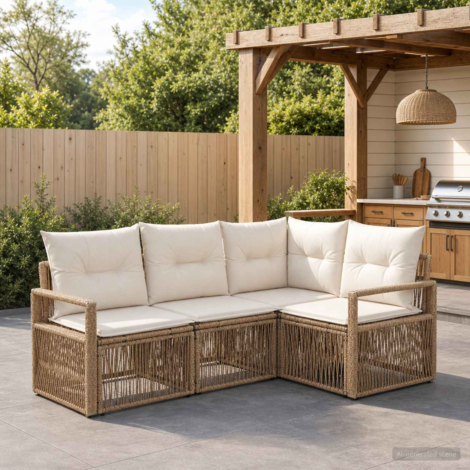 Tuinbankenset 4 pcs Beige poly rattan – afbeelding 1