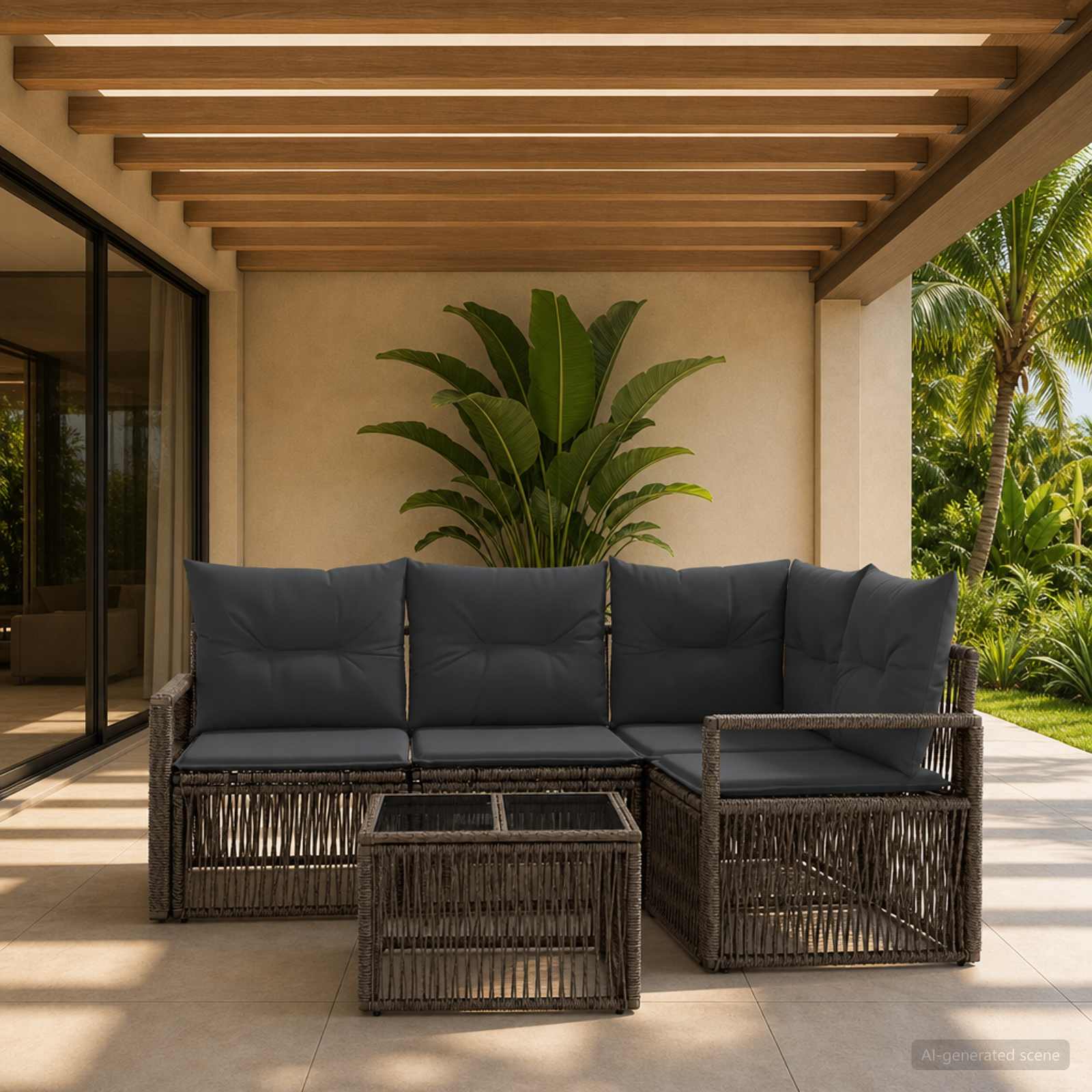 Tuinbankenset 5 pcs Grijs poly rattan – afbeelding 1