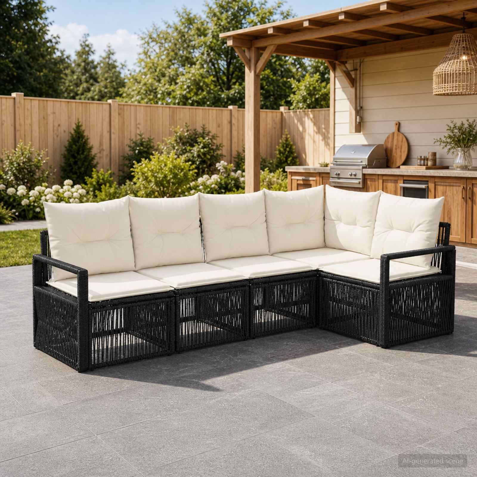 Tuinbankenset 5 pcs Zwart poly rattan – afbeelding 1