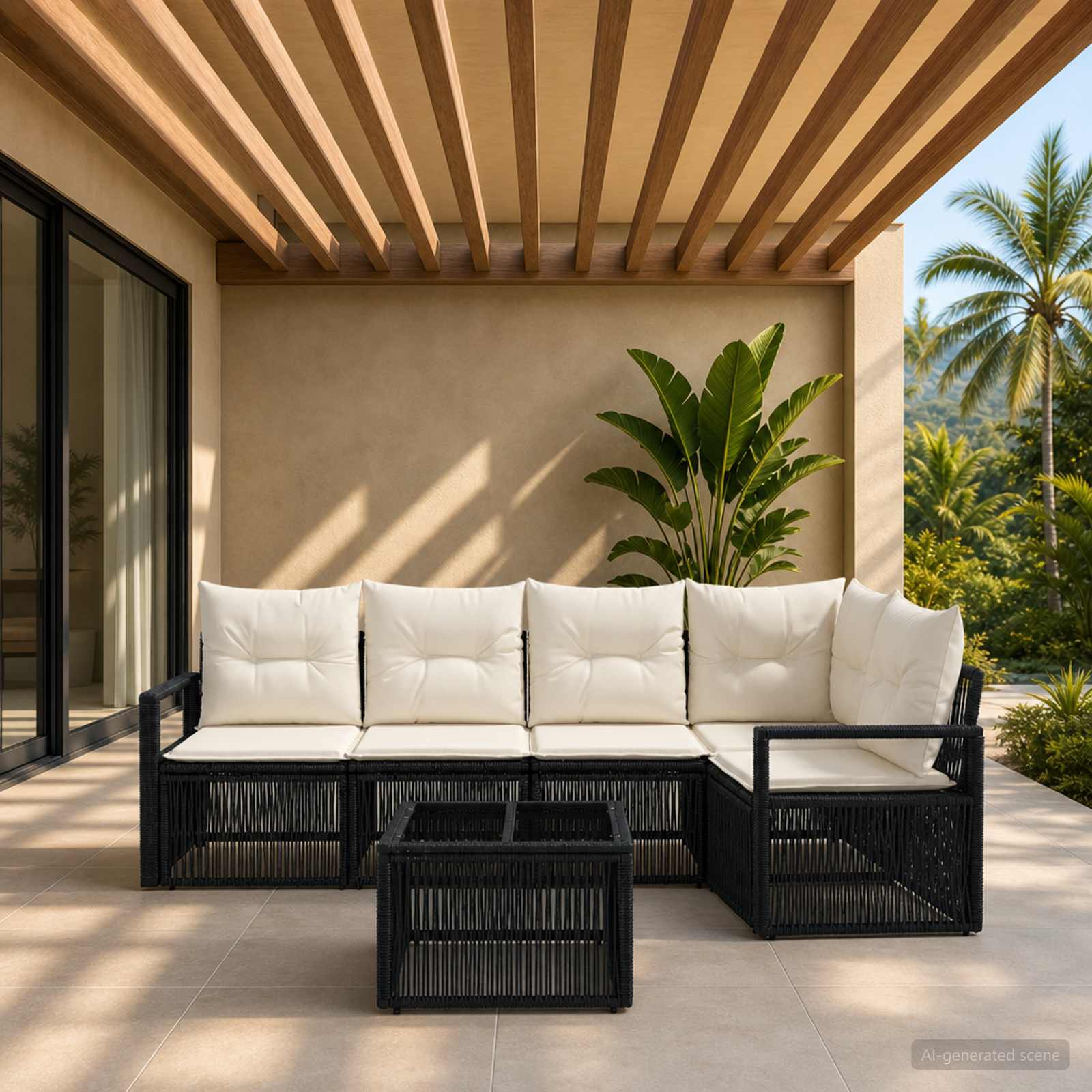Tuinbankenset 6 pcs Zwart poly rattan – afbeelding 1