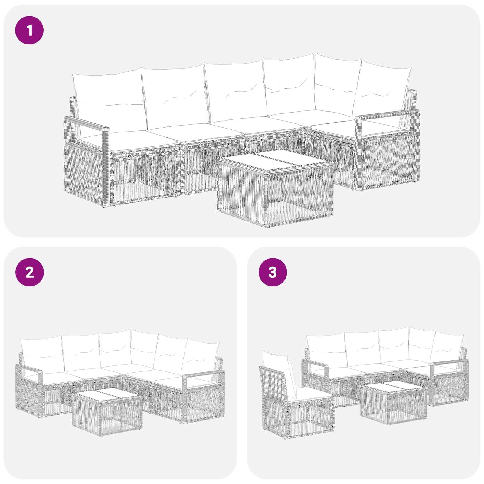 Tuinbankenset 6 pcs Zwart poly rattan – afbeelding 9
