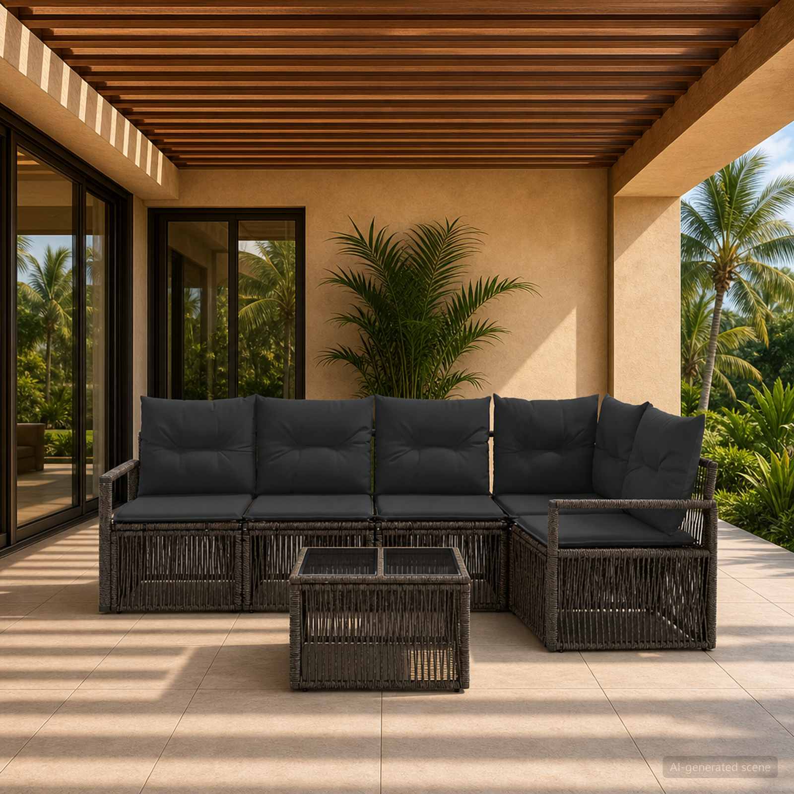 Tuinbankenset 6 pcs Grijs poly rattan – afbeelding 1