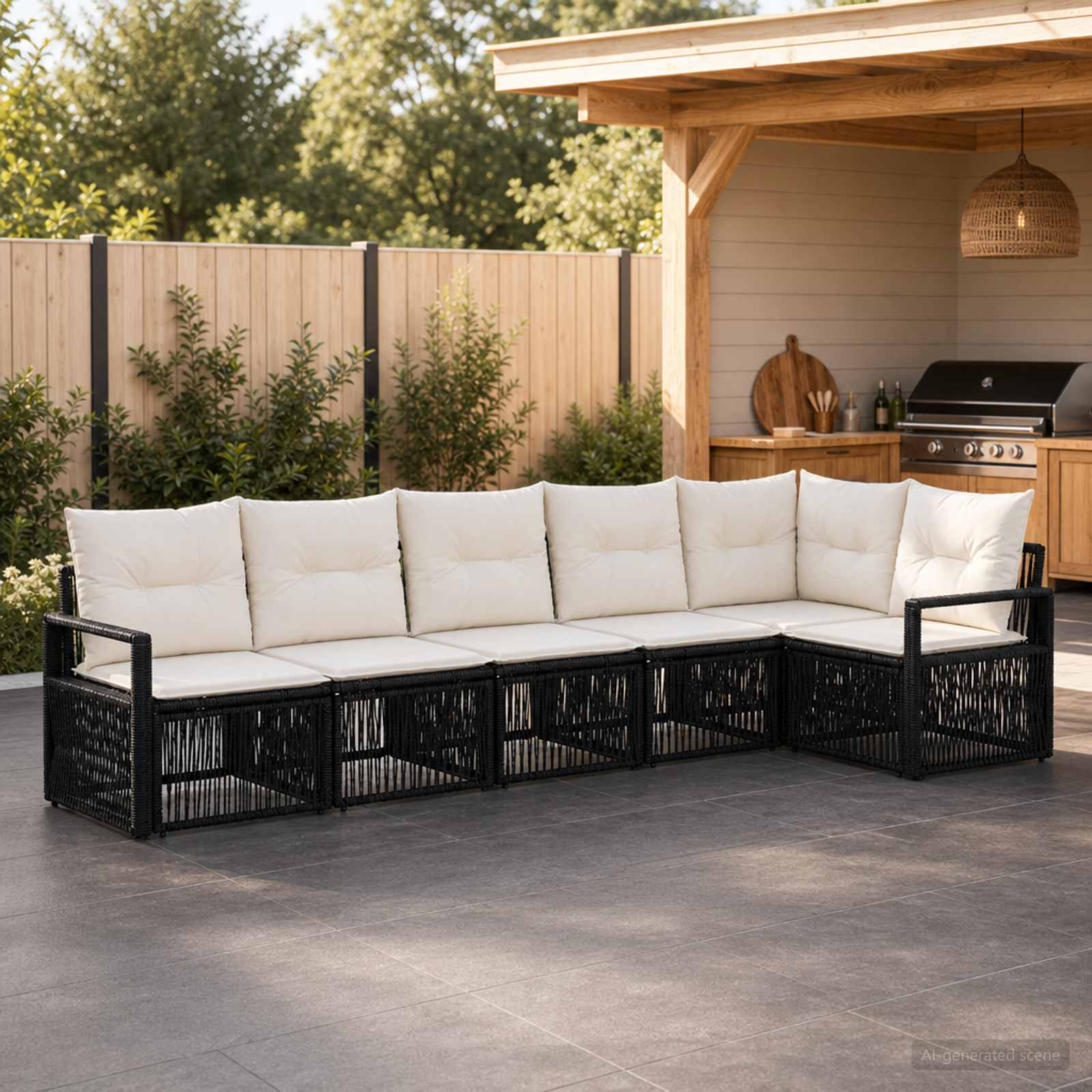 Tuinbankenset 6 pcs Zwart poly rattan – afbeelding 1