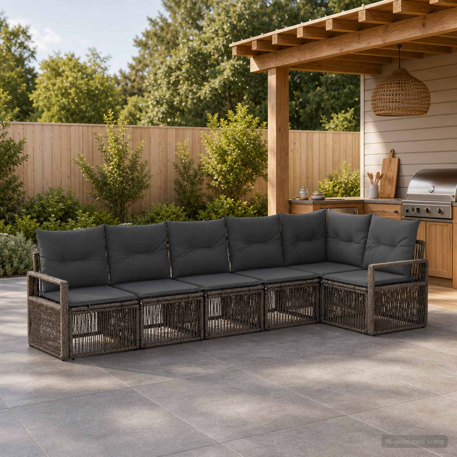 Tuinbankenset 6 pcs Grijs poly rattan – afbeelding 1