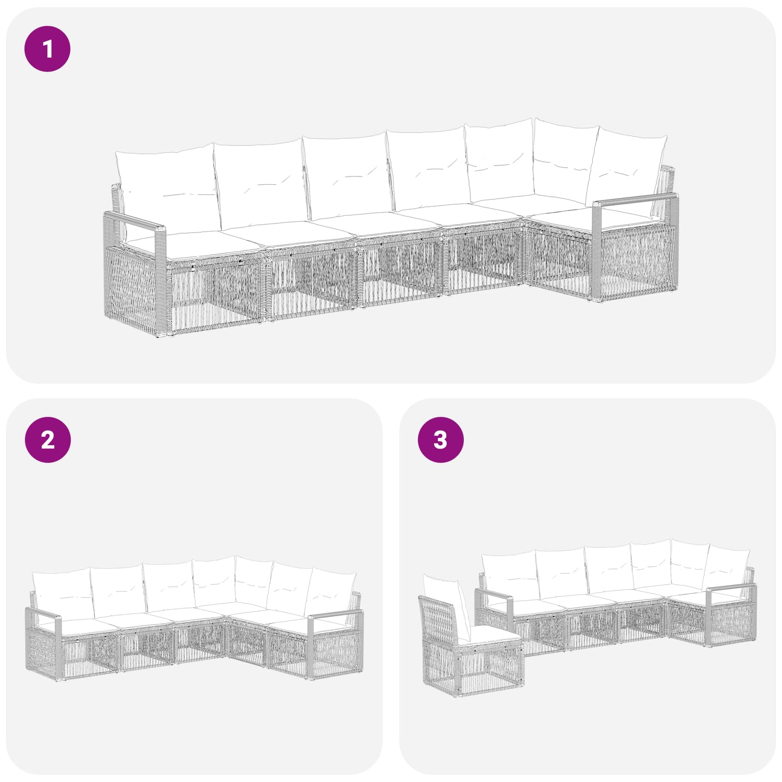Tuinbankenset 6 pcs Grijs poly rattan – afbeelding 6