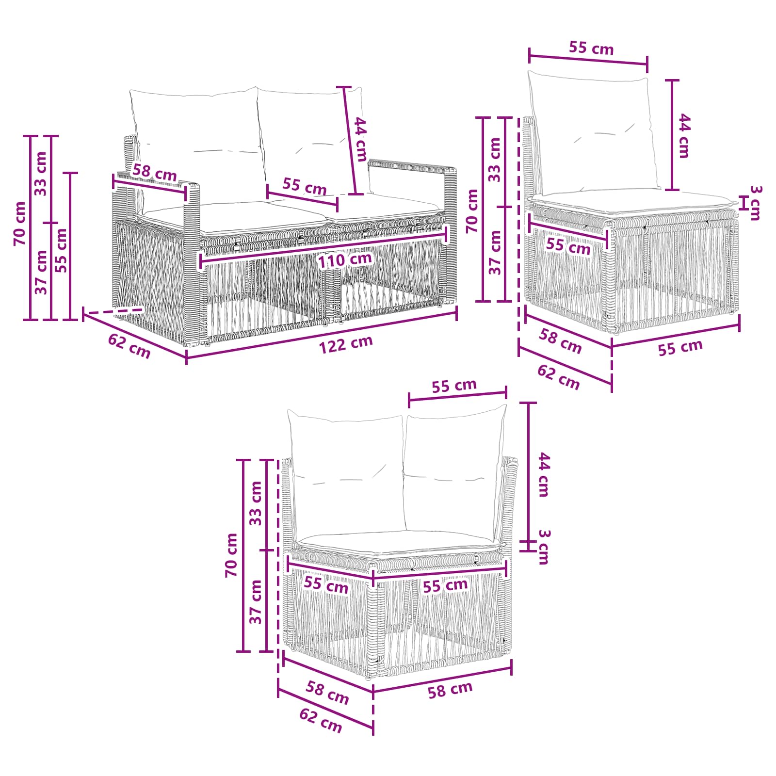 Tuinbankenset 6 pcs Grijs poly rattan – afbeelding 8