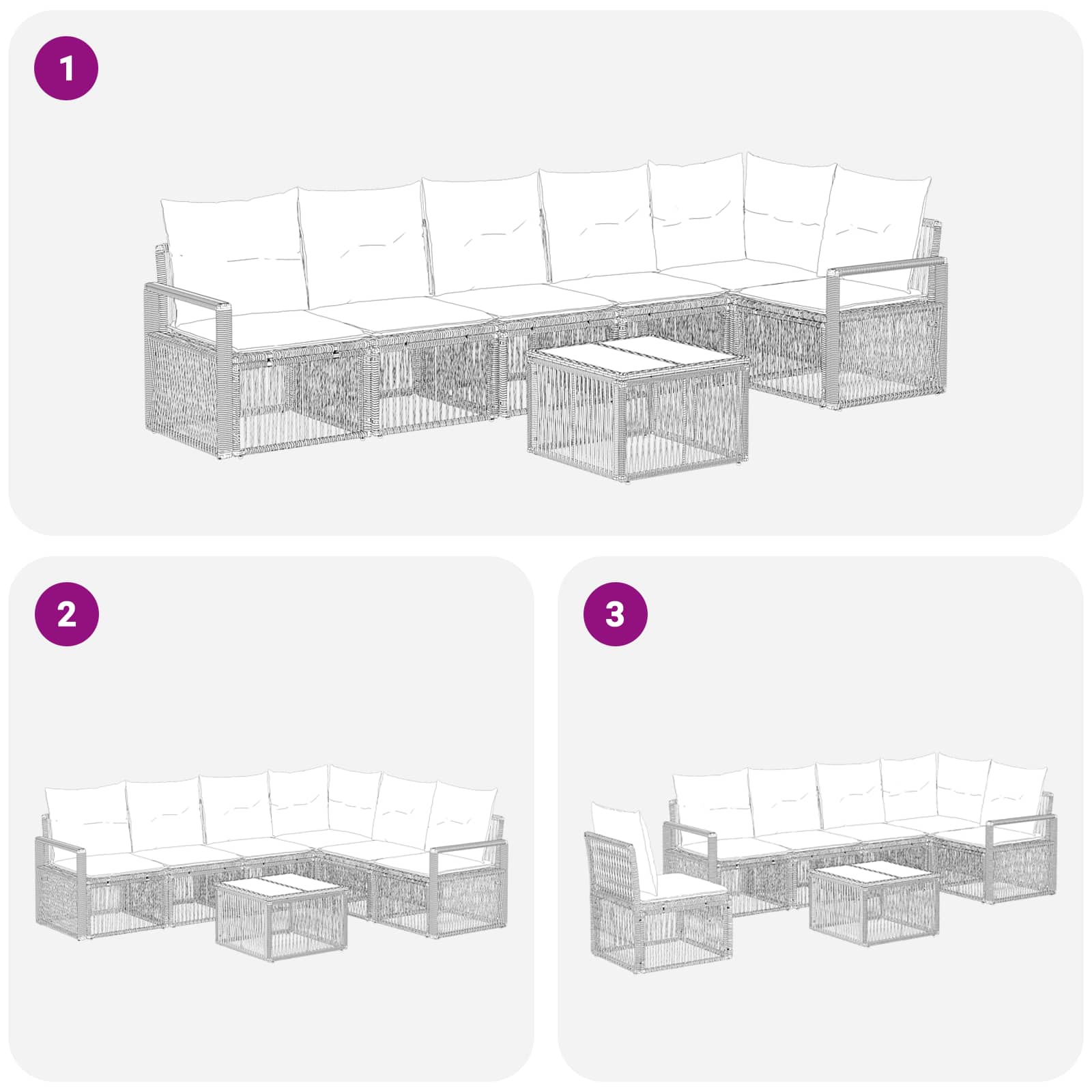 Tuinbankenset 7 pcs Grijs poly rattan – afbeelding 8