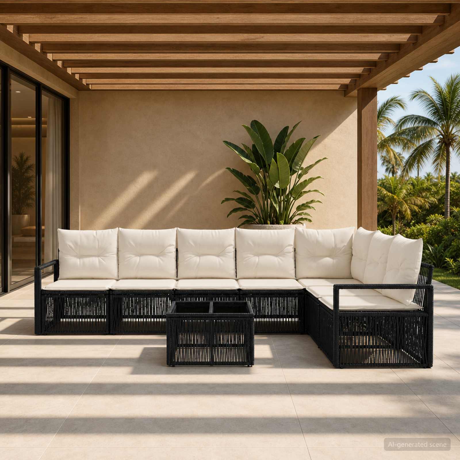 Tuinbankenset 8 pcs Zwart poly rattan – afbeelding 1