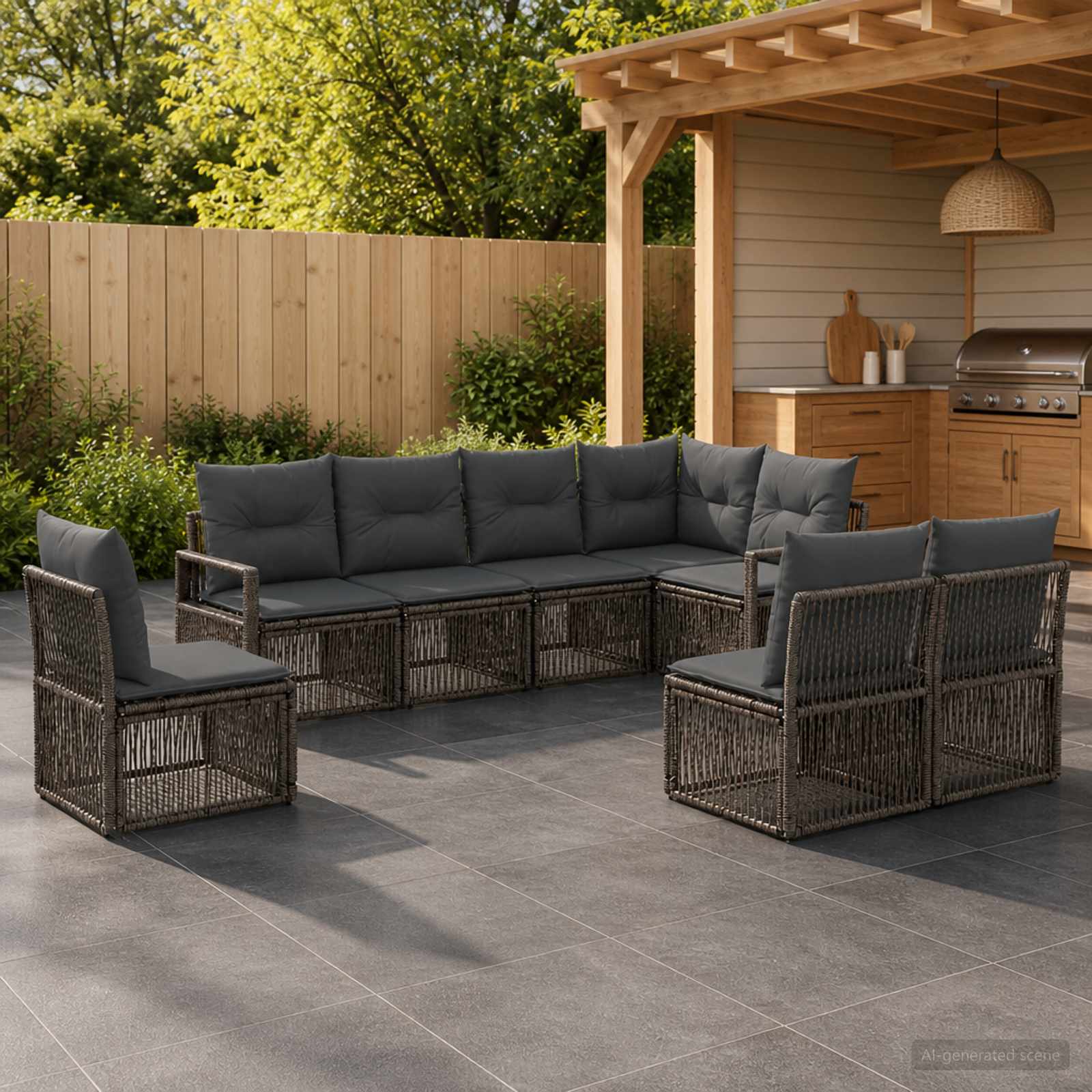 Tuinbankenset 8 pcs Grijs poly rattan – afbeelding 1