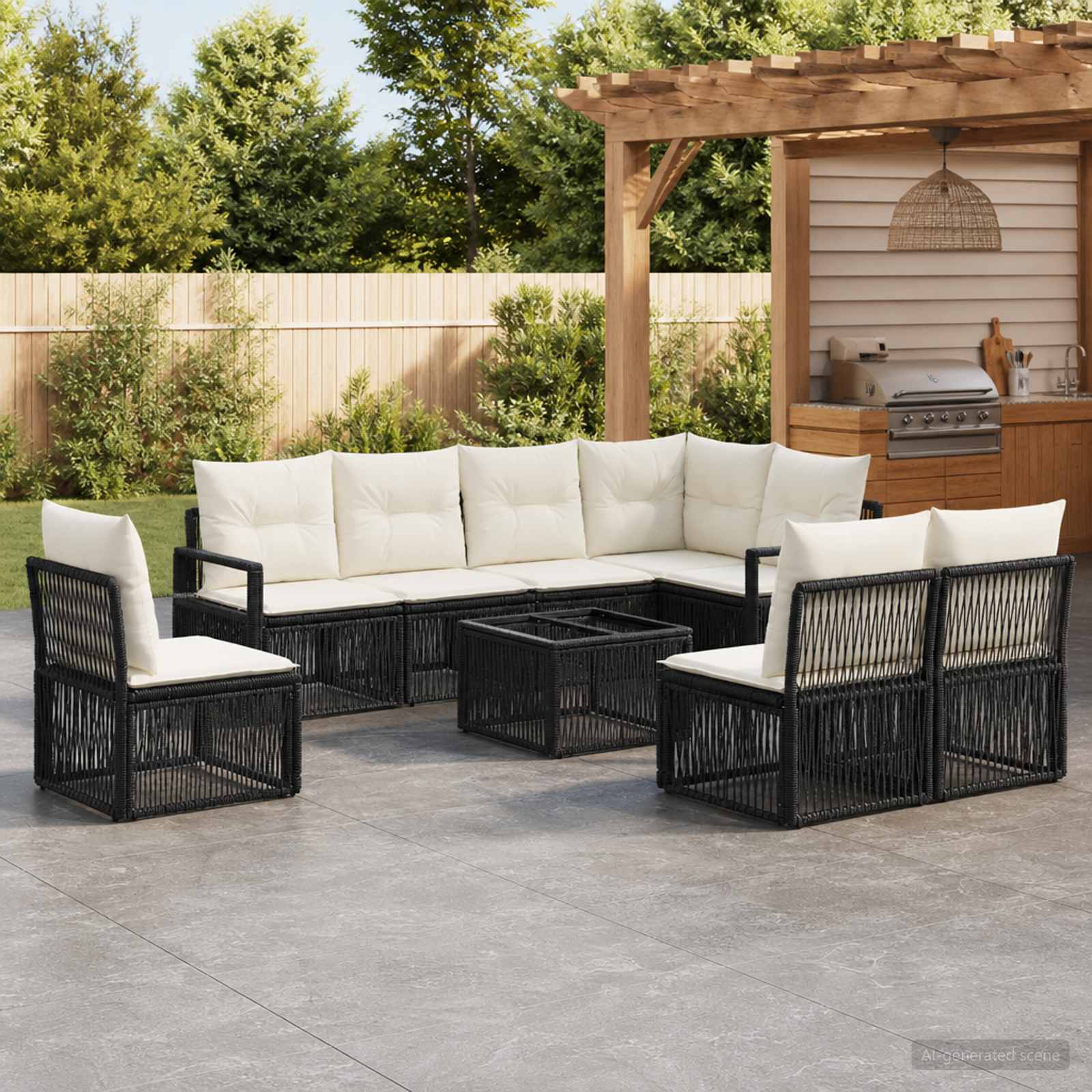 Tuinbankenset 9 pcs Zwart poly rattan – afbeelding 1