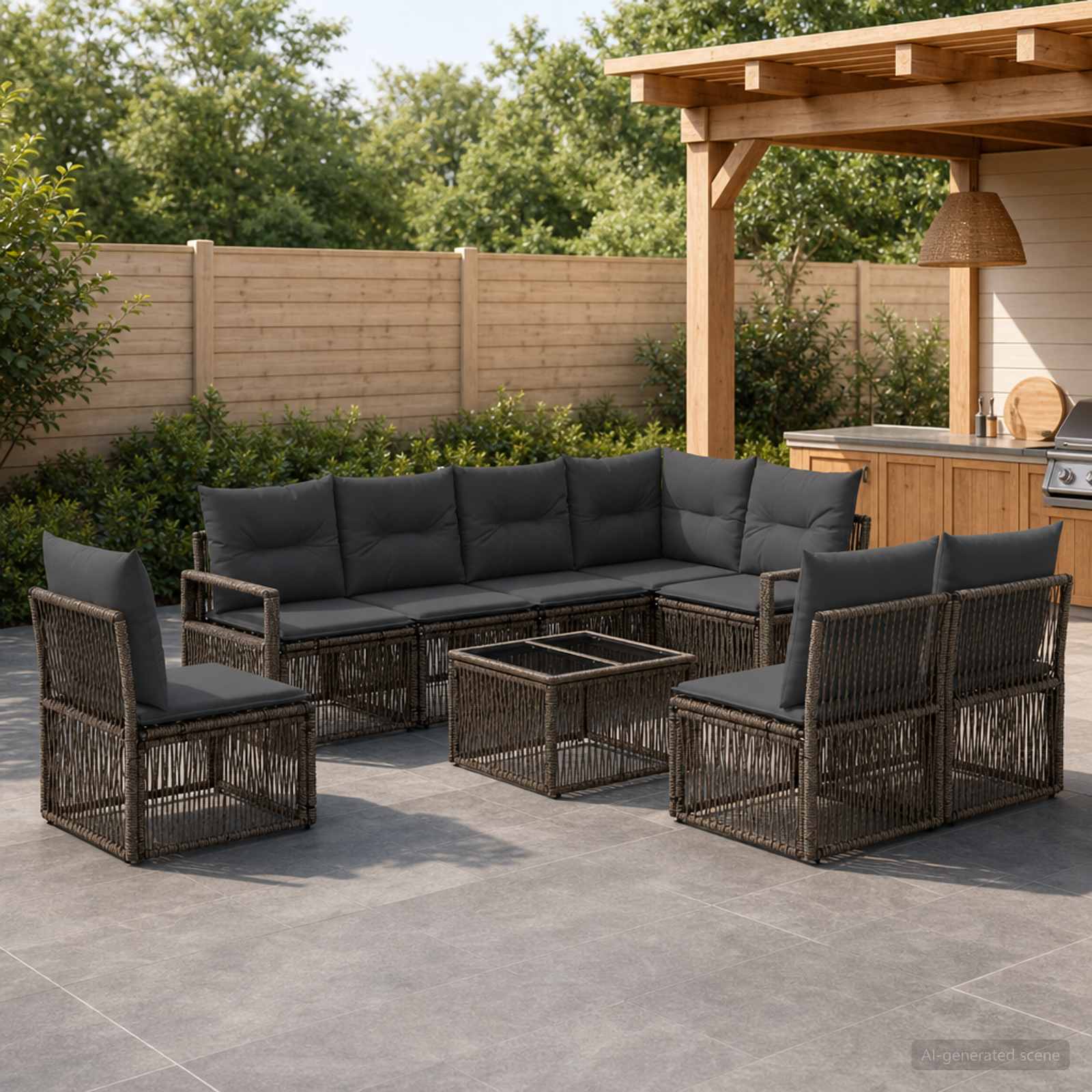 Tuinbankenset 9 pcs Grijs poly rattan – afbeelding 1