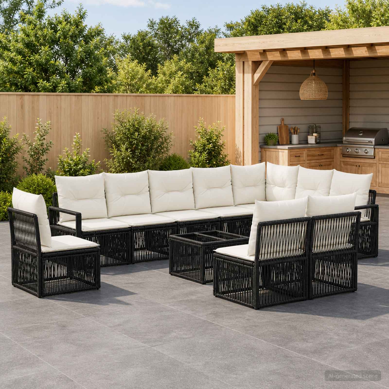 Tuinbankenset 11 pcs Zwart poly rattan – afbeelding 1