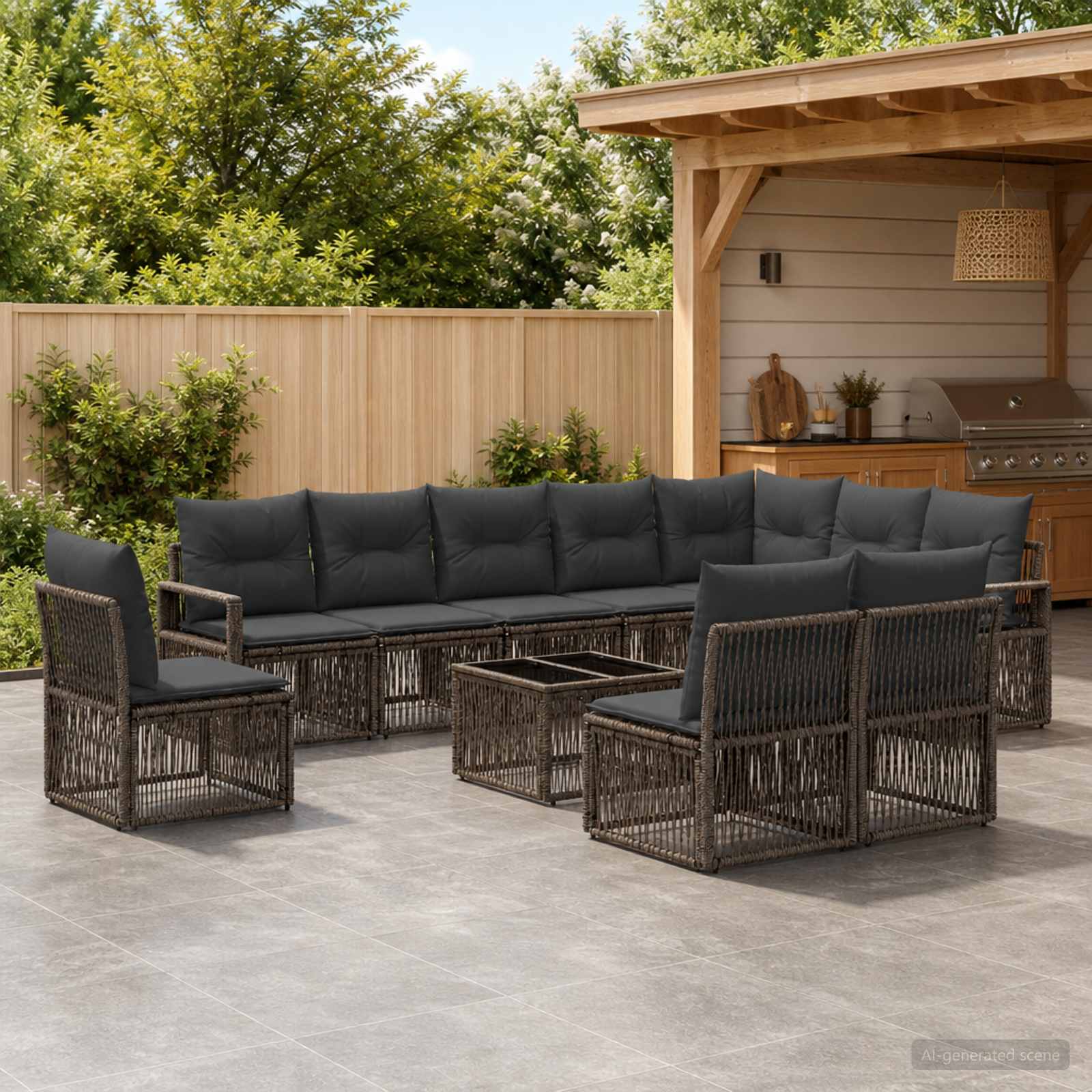 Tuinbankenset 11 pcs Grijs poly rattan – afbeelding 1