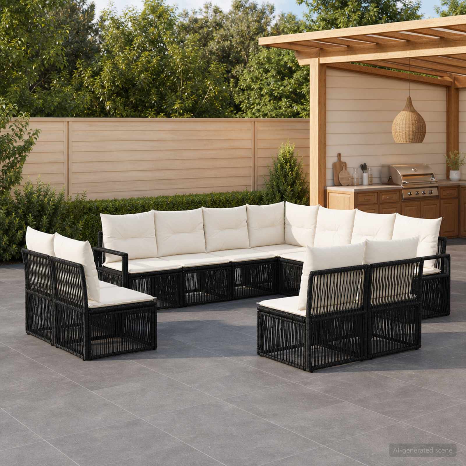Tuinbankenset 11 pcs Zwart poly rattan – afbeelding 1