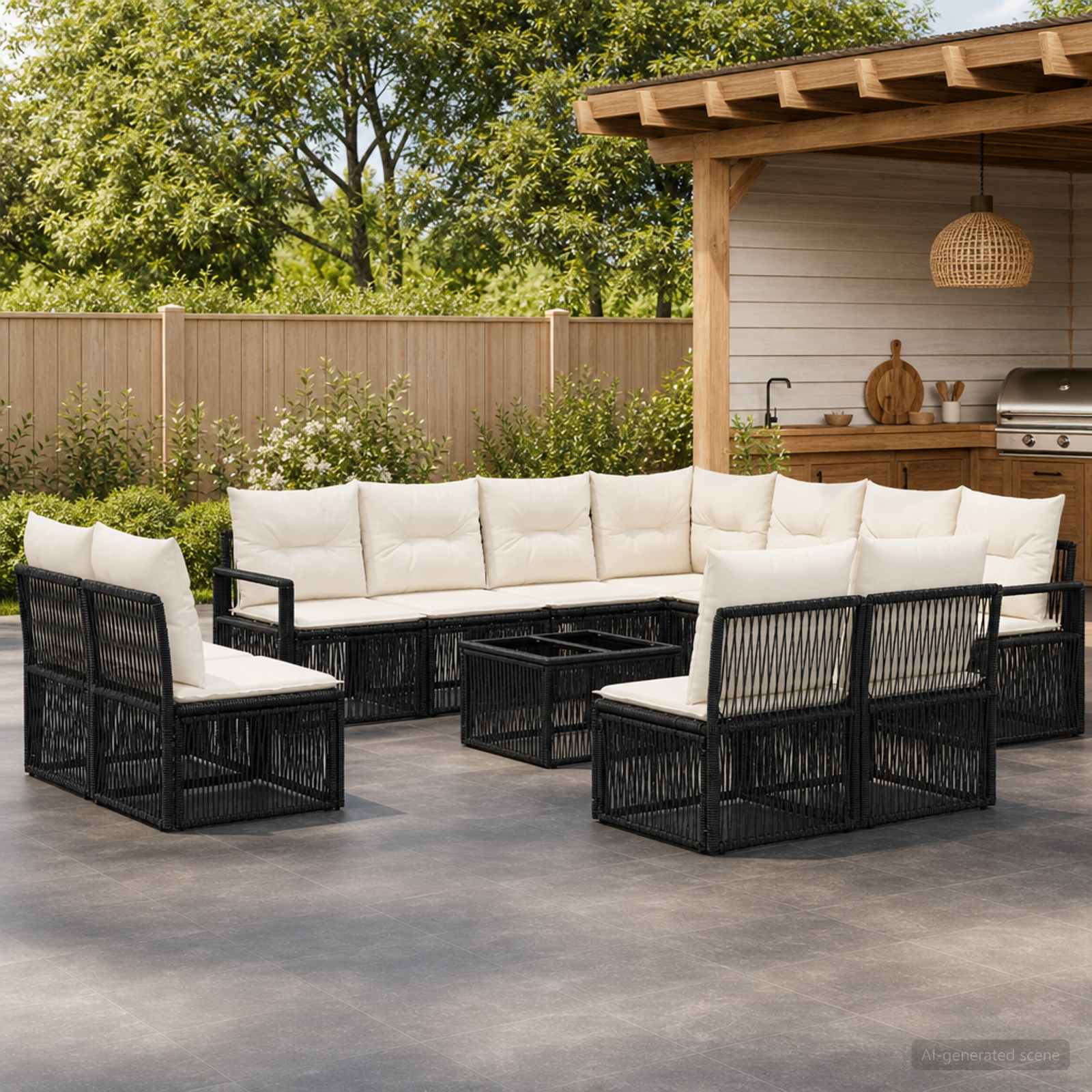 Tuinbankenset 12 pcs Zwart poly rattan – afbeelding 1
