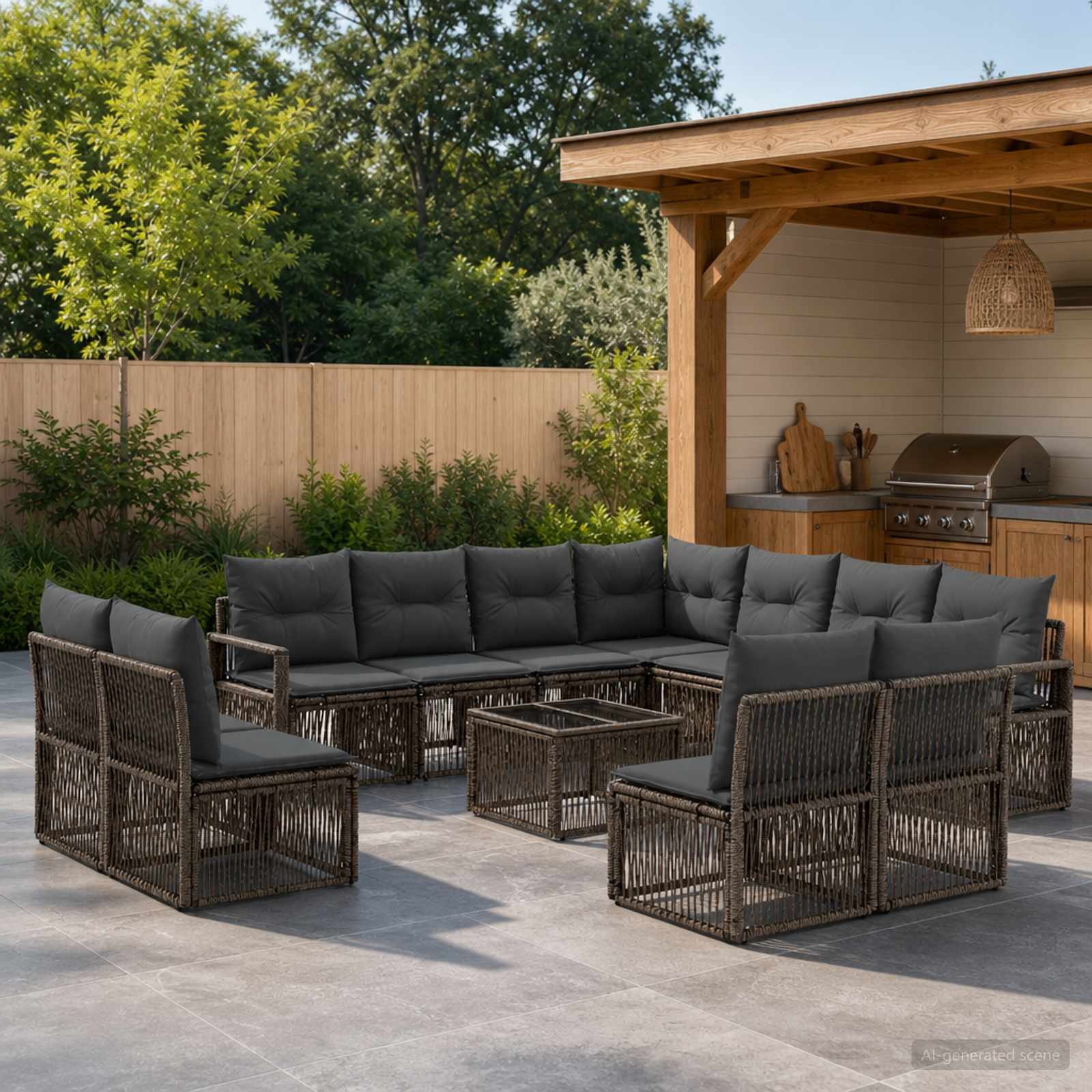 Tuinbankenset 12 pcs Grijs poly rattan